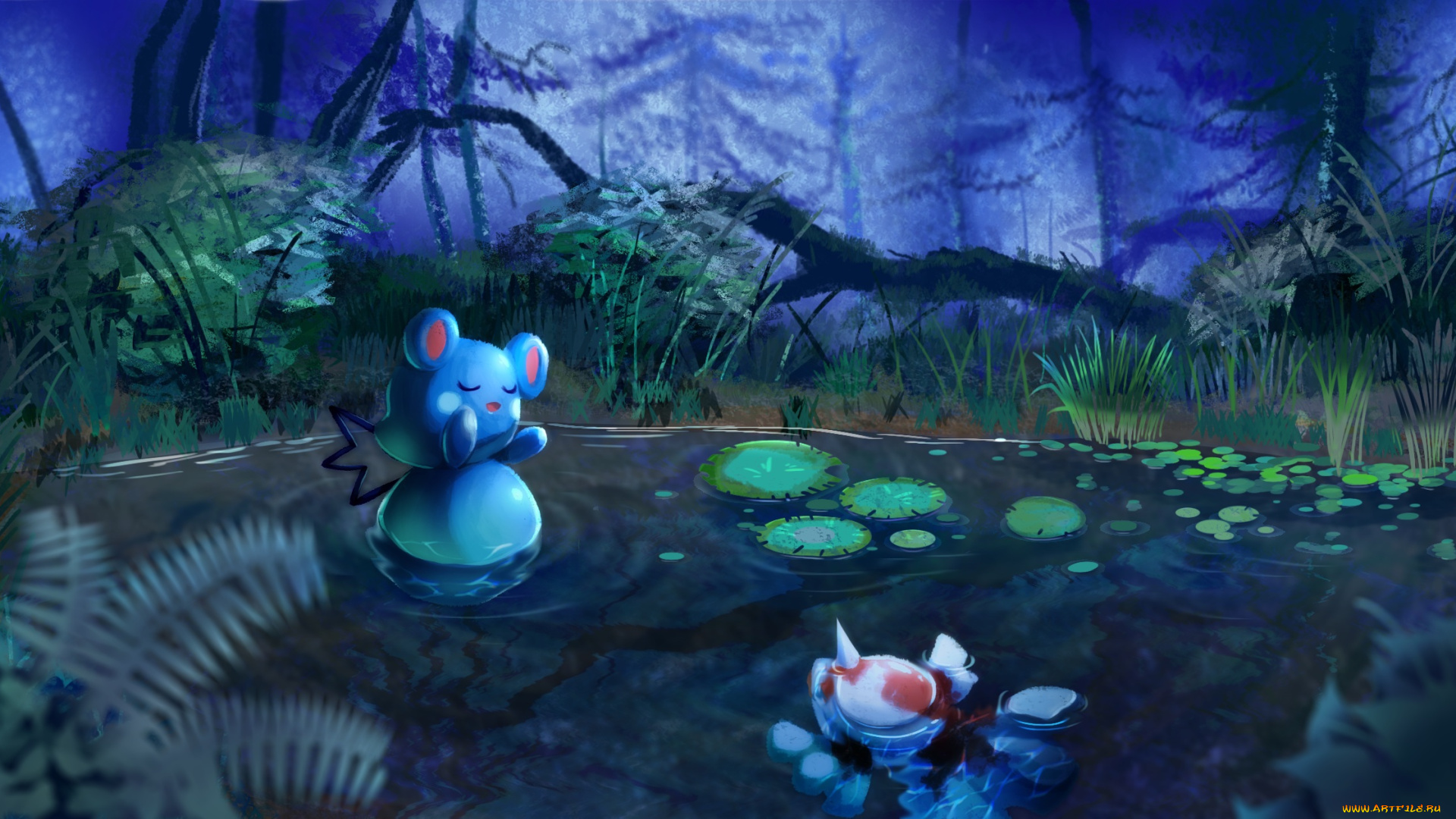 аниме, pokemon, goldeen, azurill