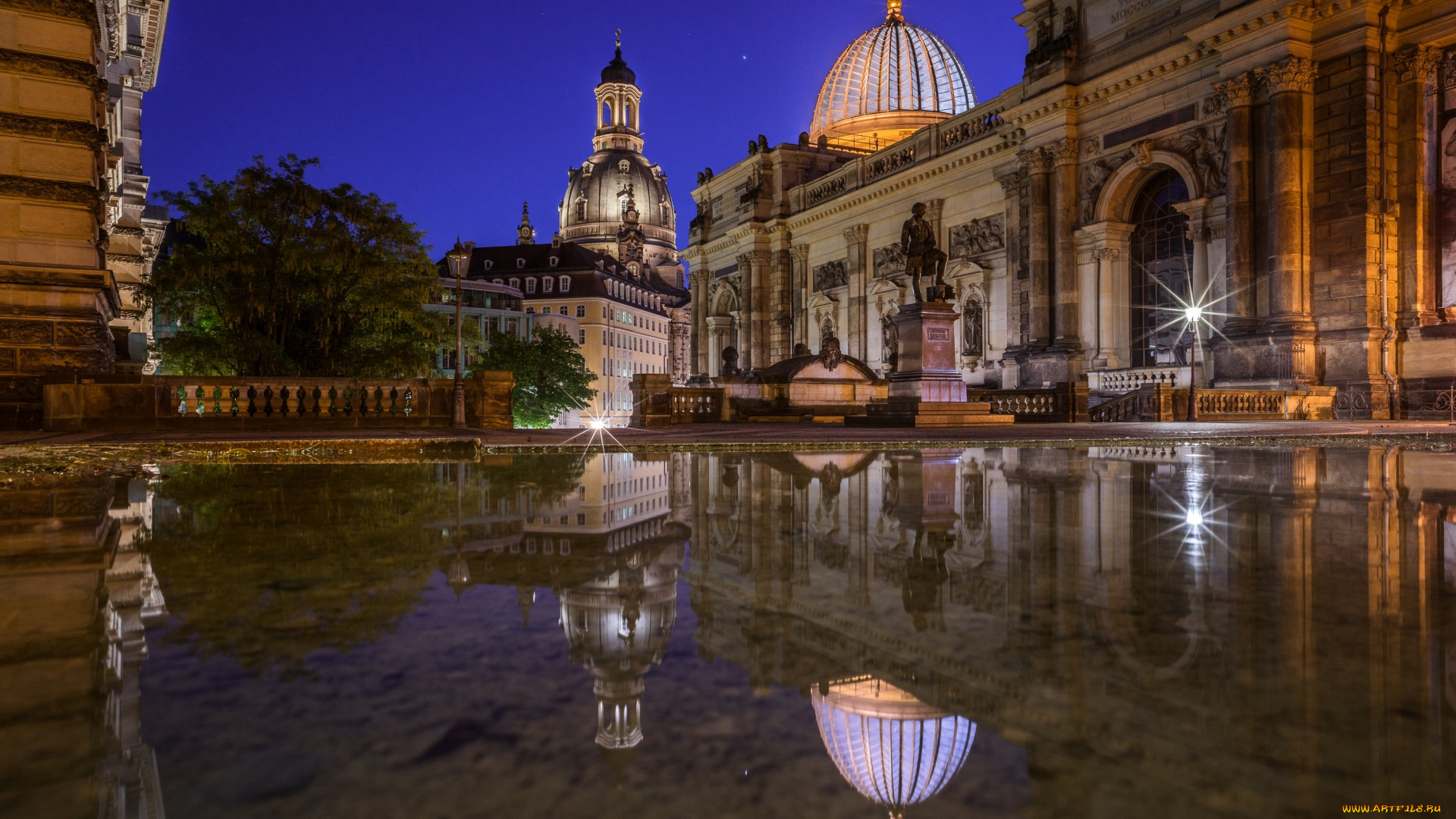 дрезден, города, -, улицы, , площади, , набережные, памятник, отражение, вода
