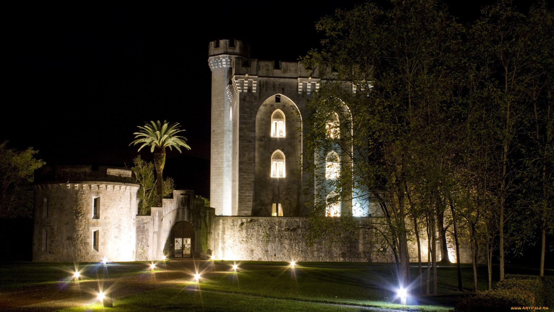 города, -, дворцы, , замки, , крепости, иллюминация, здание, кусты, деревья