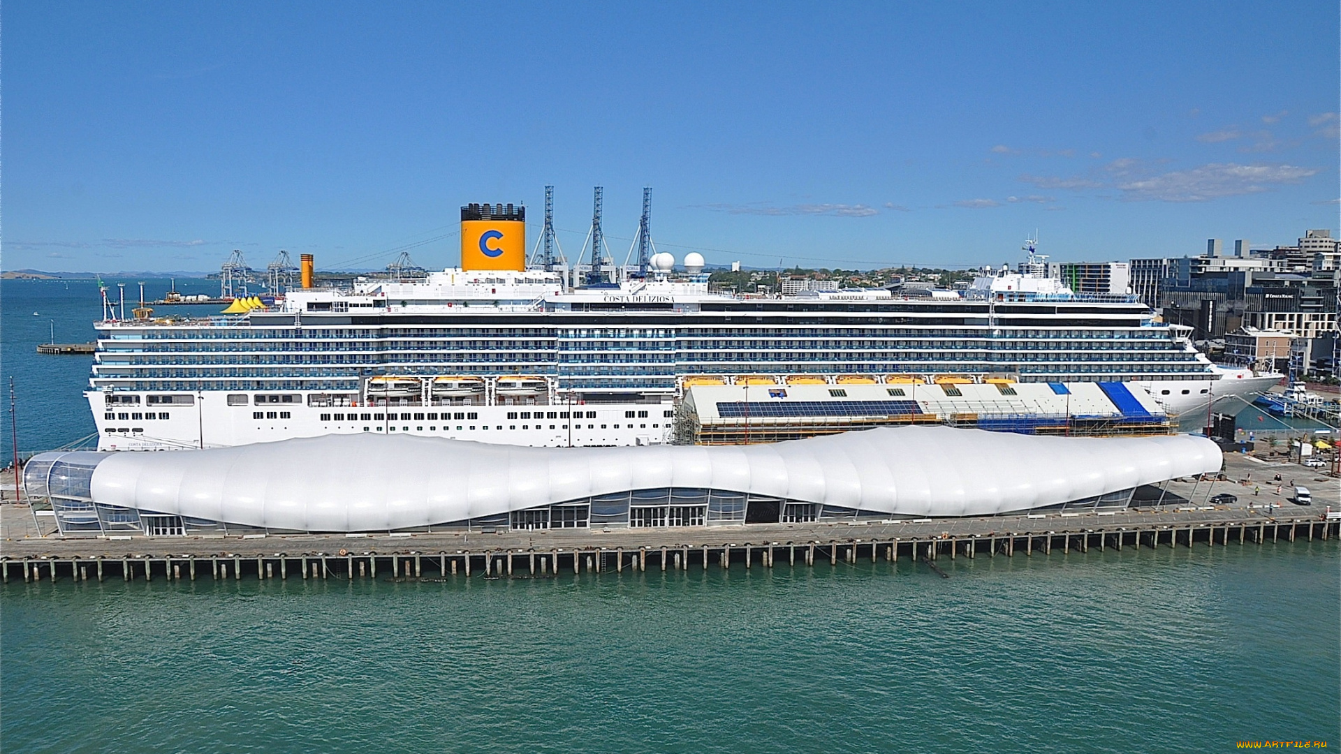 корабли, лайнеры, порт, новая, зеландия, окленд, терминал