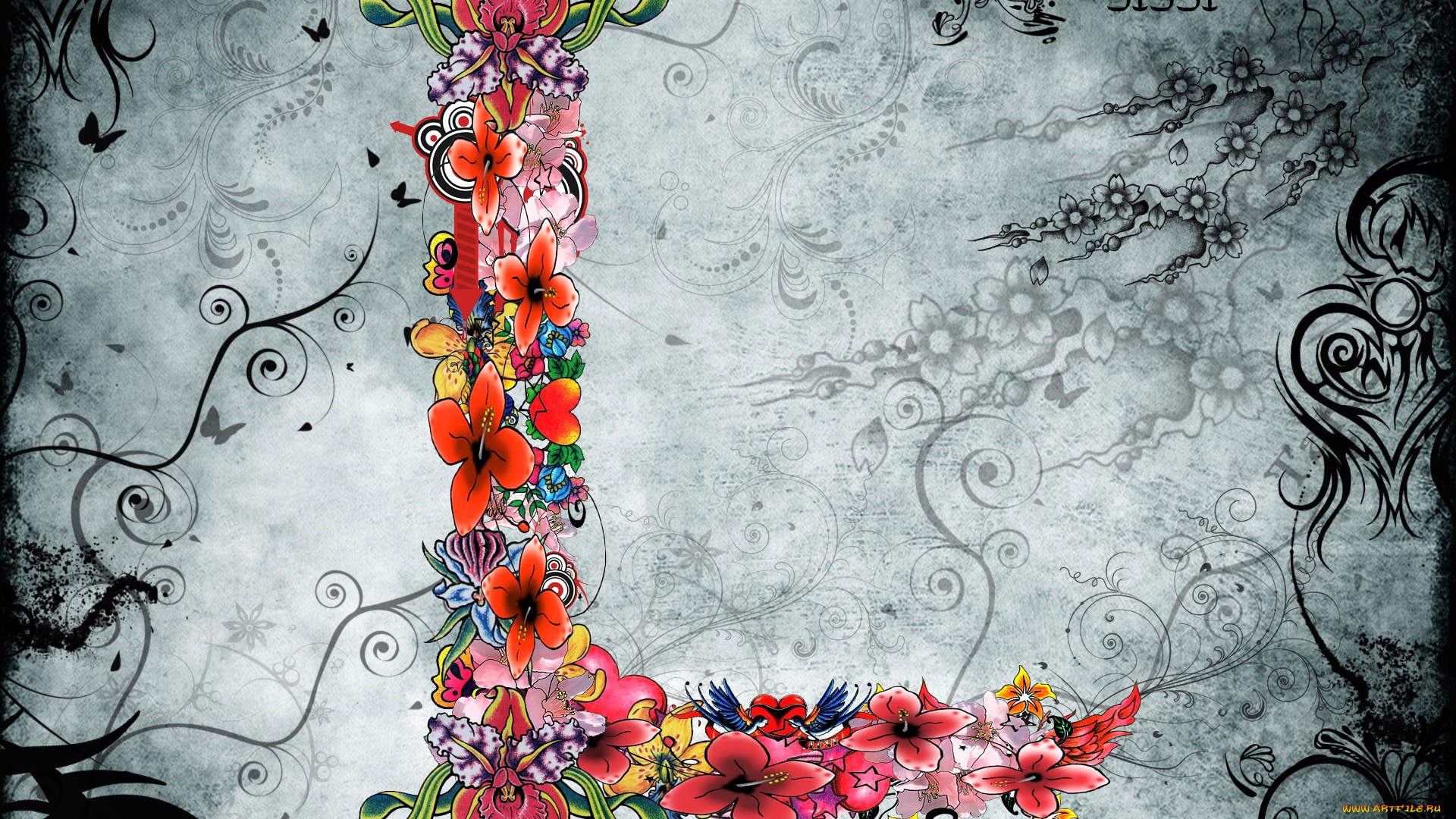 векторная, графика, другое, , other, буква, фон, цветы