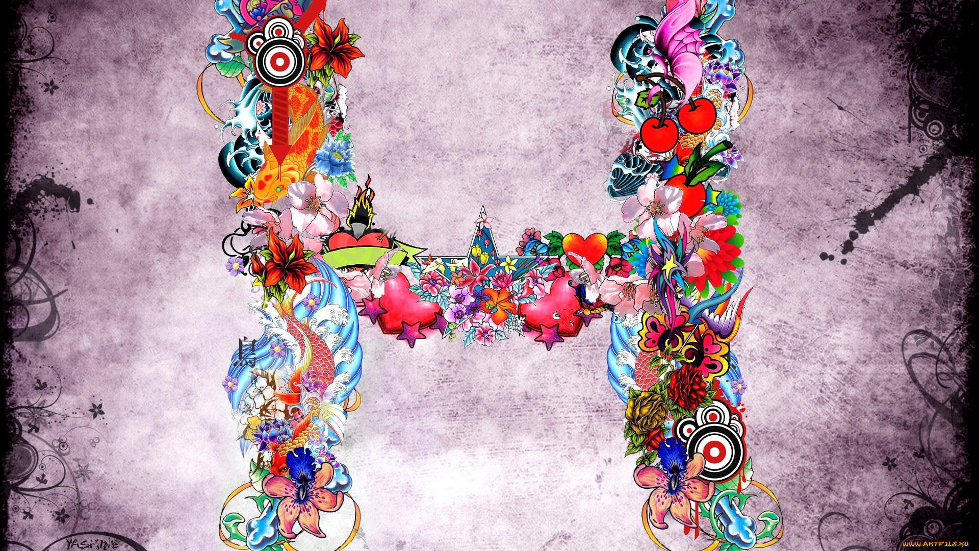 векторная, графика, другое, , other, буква, фон, цветы