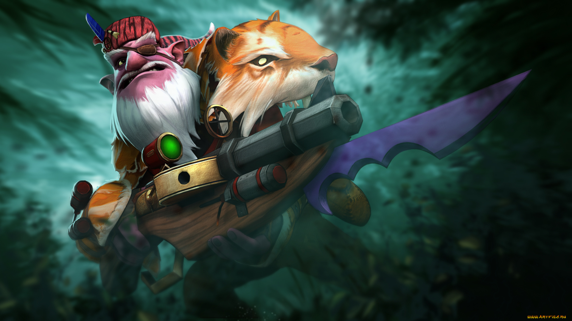 видео, игры, dota, 2, оружие, фон, мужчина, тигр, пират