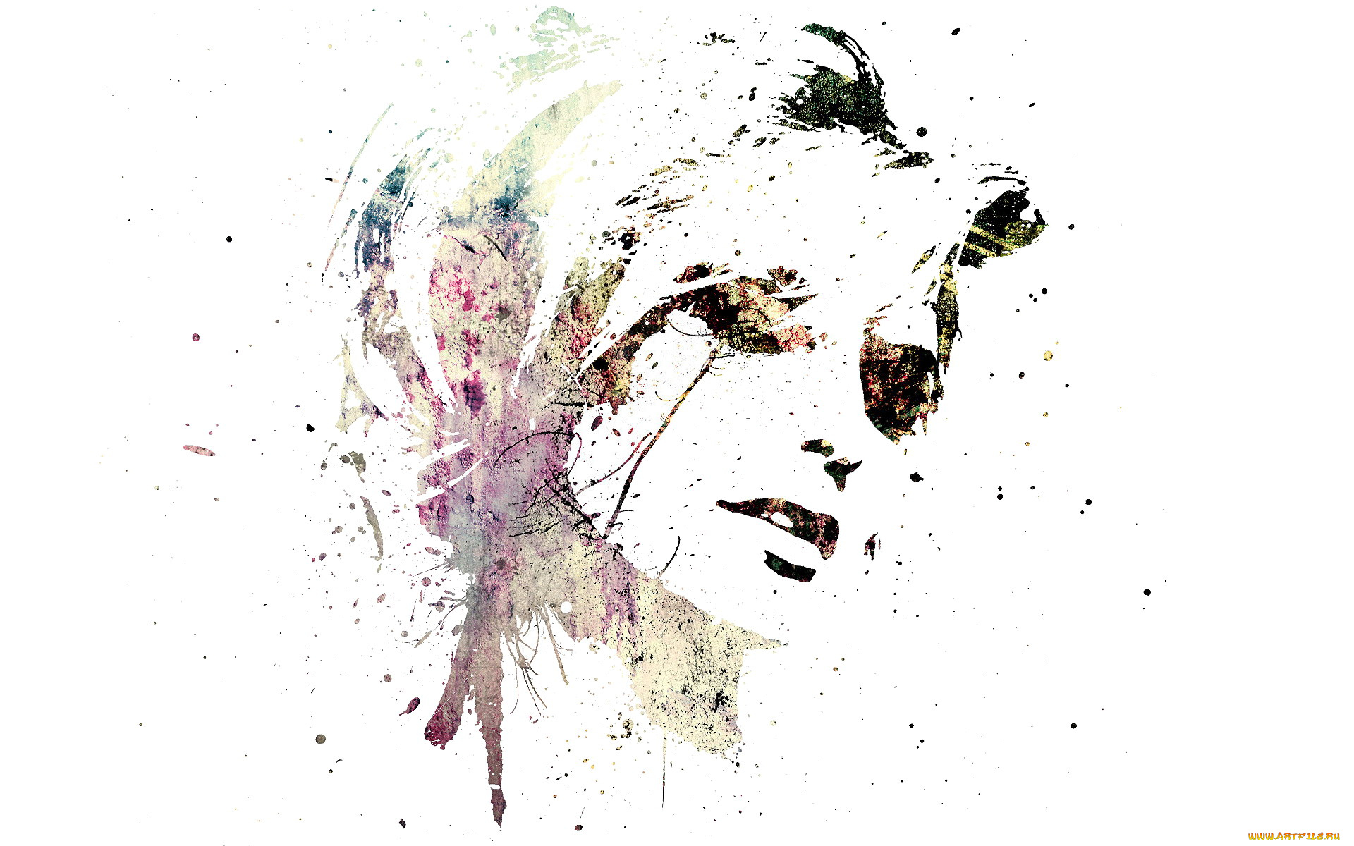 рисованное, люди, брызги, лицо, девушка