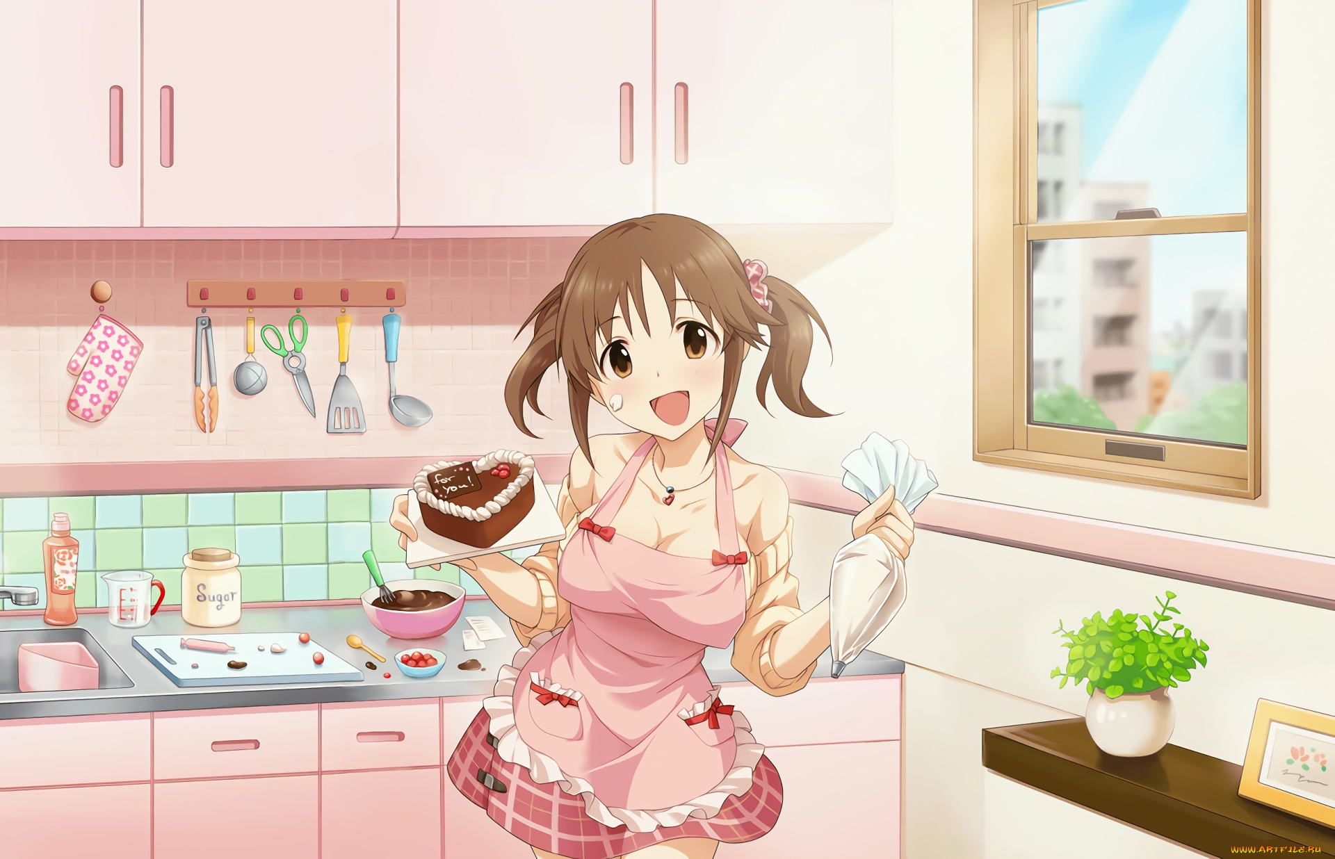 аниме, idolm@ster, девушка, взгляд, фон