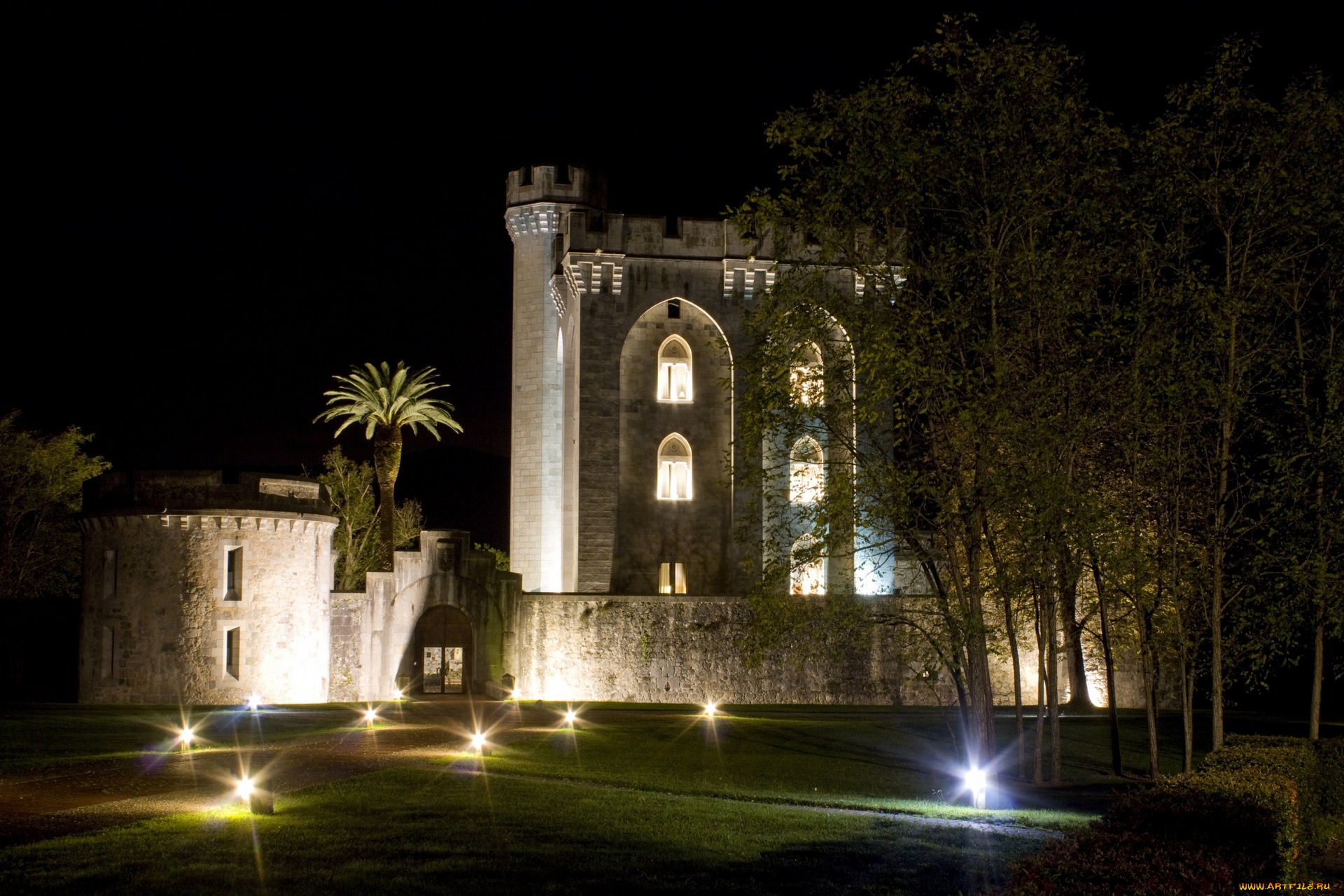 города, -, дворцы, , замки, , крепости, иллюминация, здание, кусты, деревья