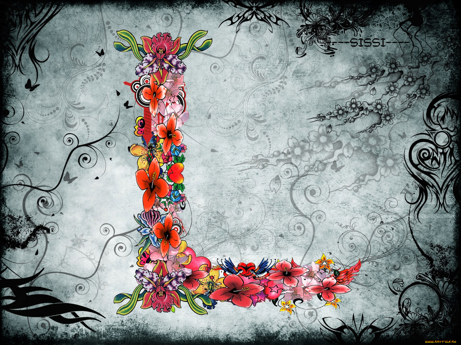 векторная, графика, другое, , other, буква, фон, цветы