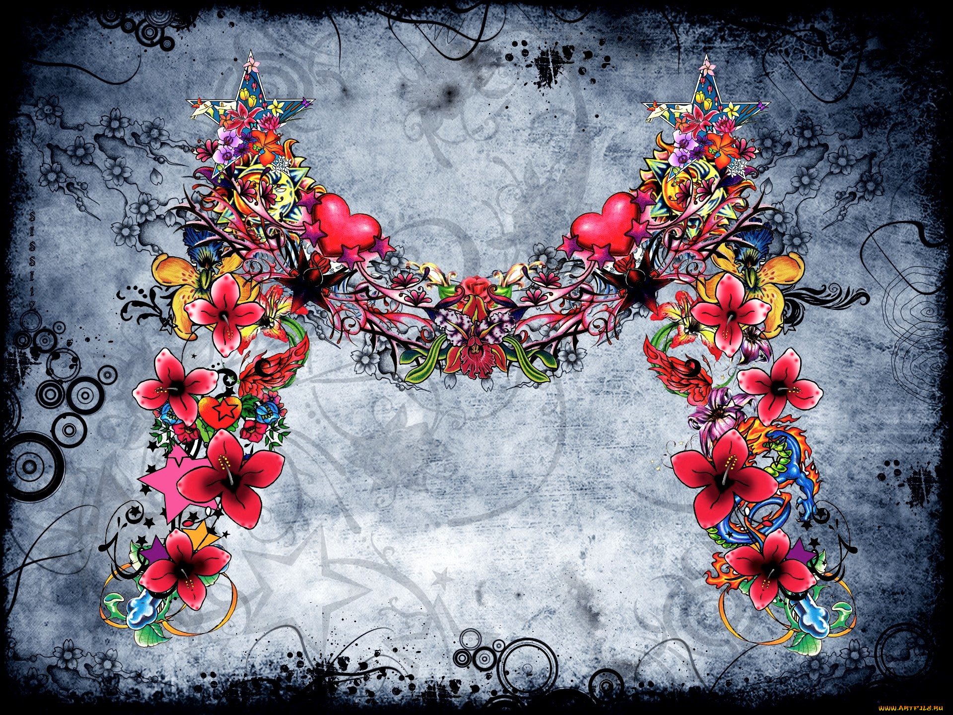 векторная, графика, другое, , other, буква, фон, цветы