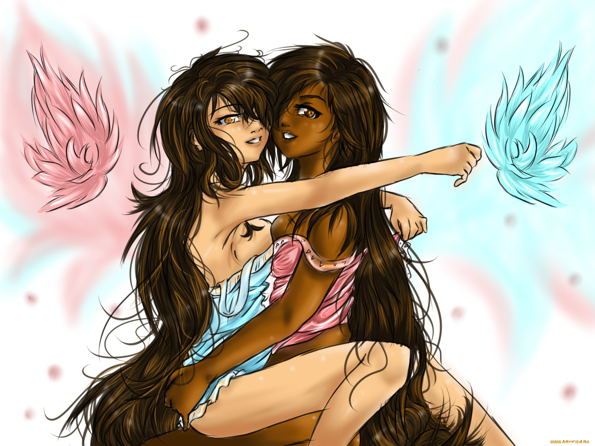 рисованное, комиксы, взгляд, фон, девушки