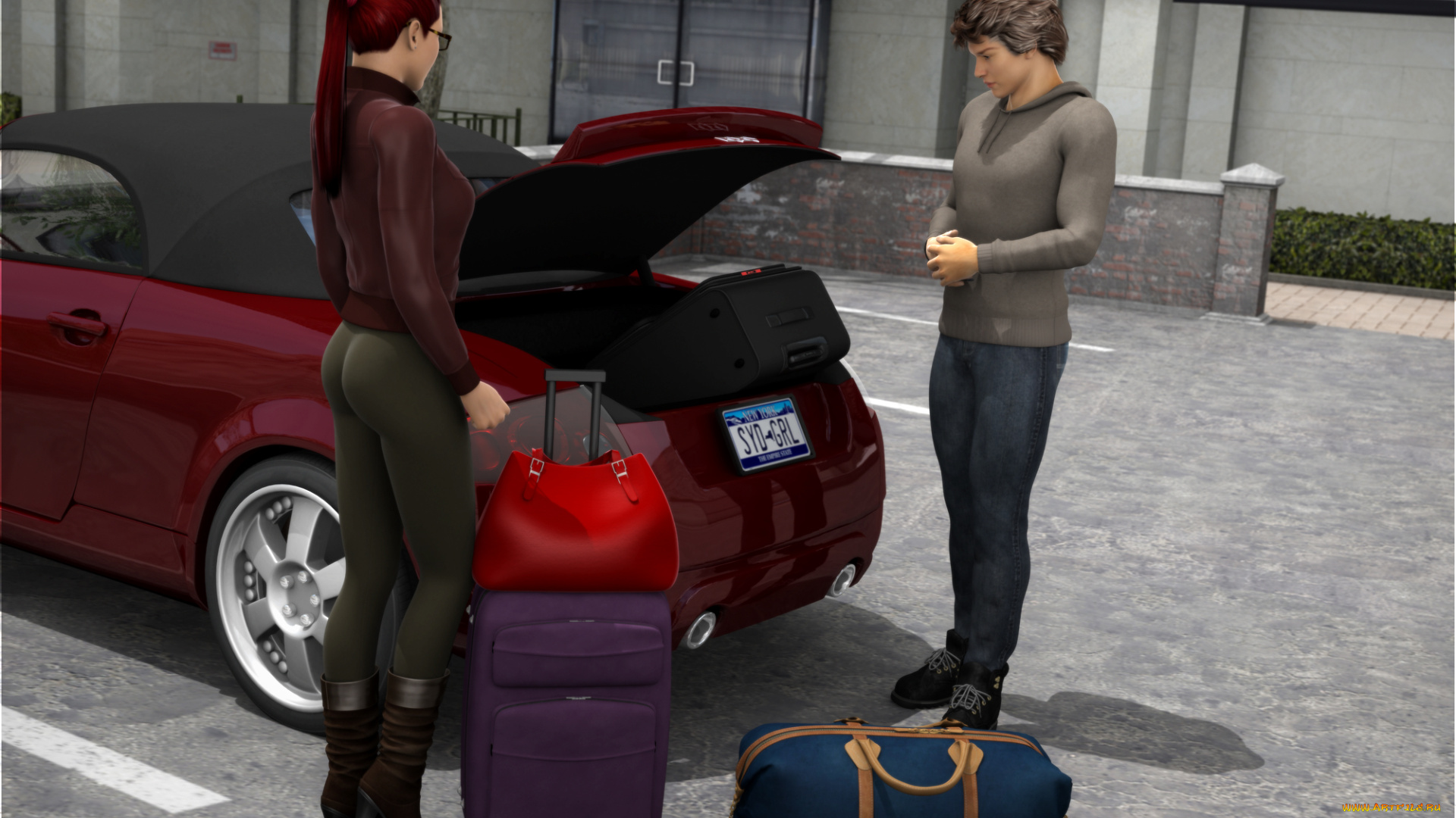 3д, графика, люди-авто, мото, , people-, car, , , moto, девушка, взгляд, фон, парень