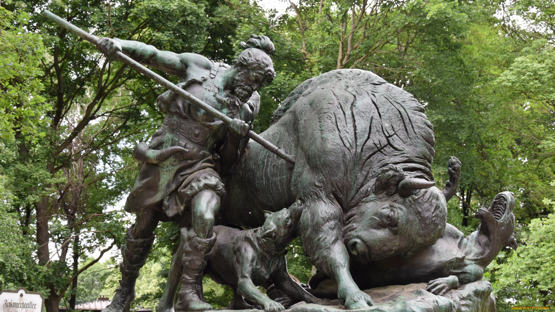 берлин, города, -, памятники, , скульптуры, , арт-объекты, собака, оружие, мужчина