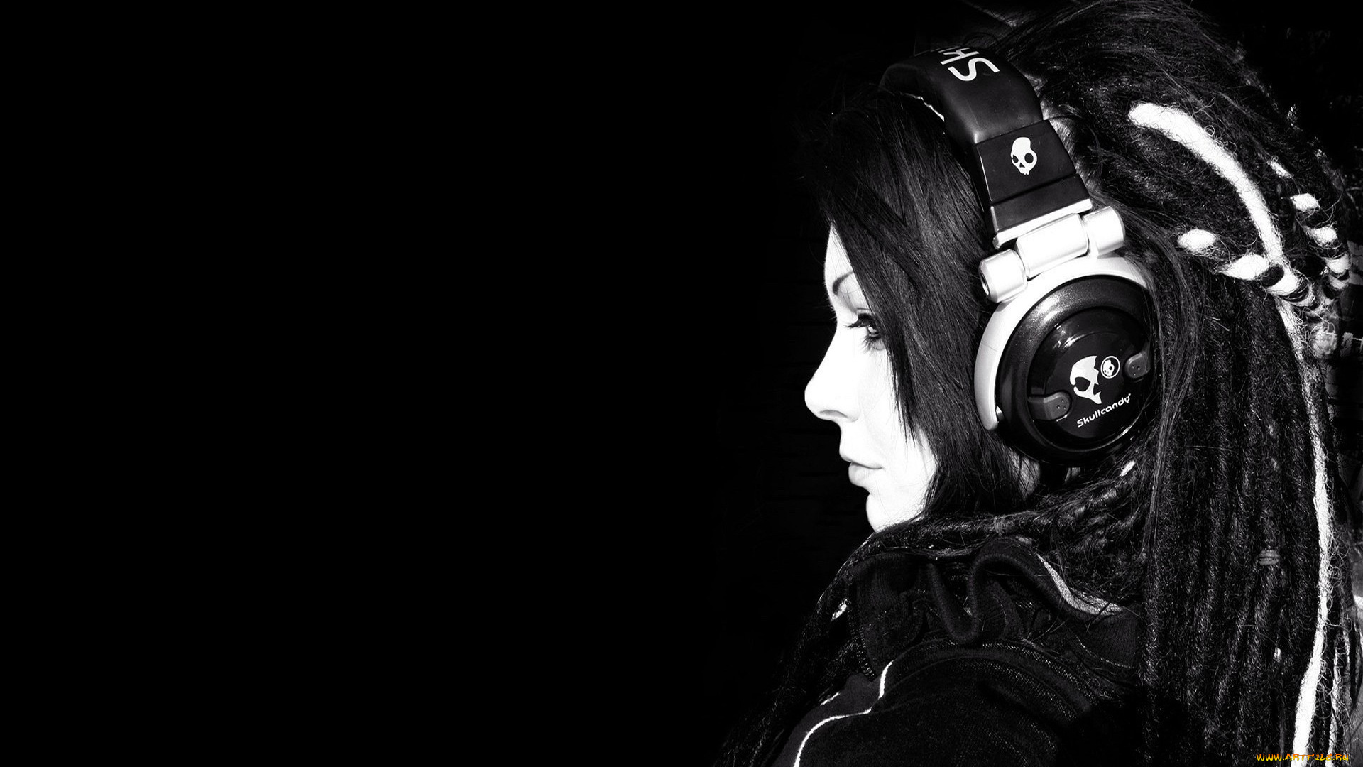 музыка, -другое, профиль, взгляд, девушка, наушники, лицо