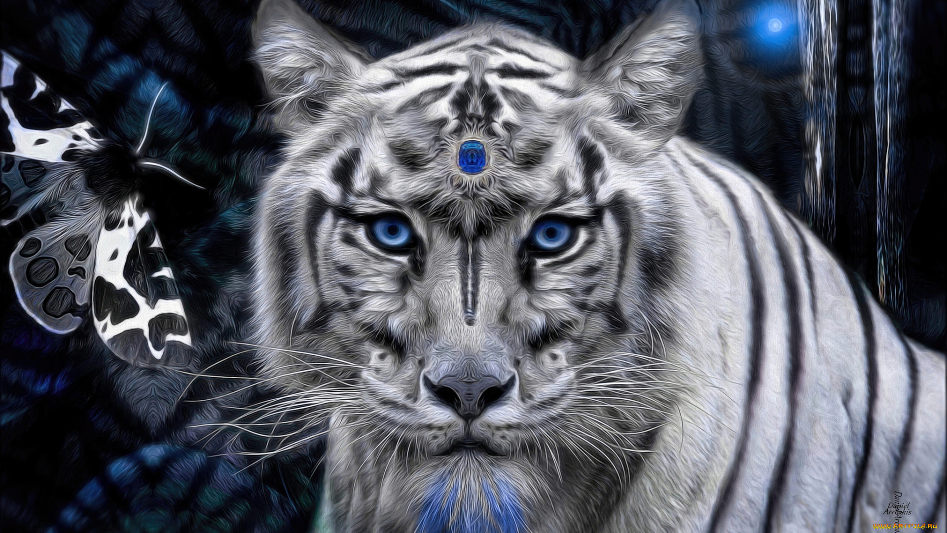 разное, компьютерный, дизайн, мистика, белый, тигр, камень