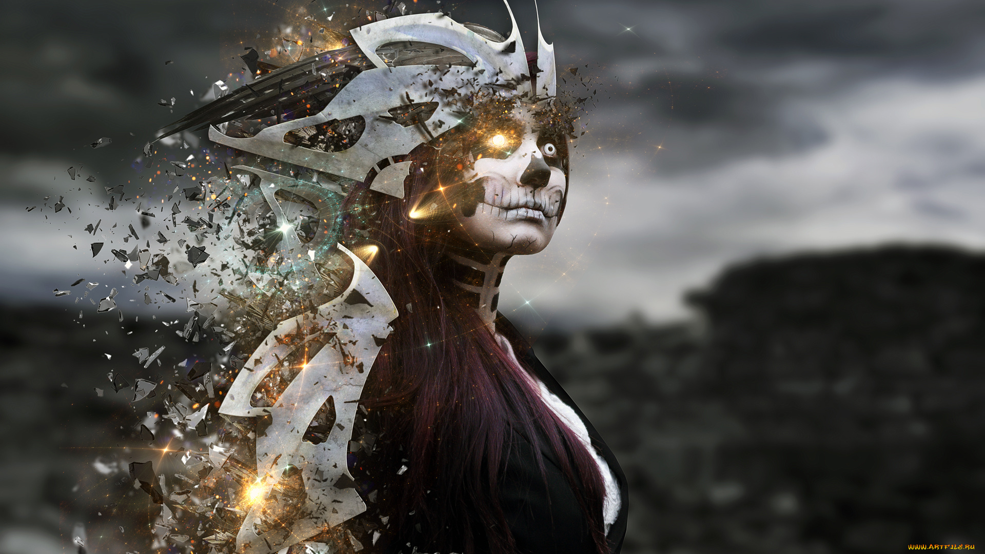 разное, компьютерный, дизайн, взгляд, фон, девушка