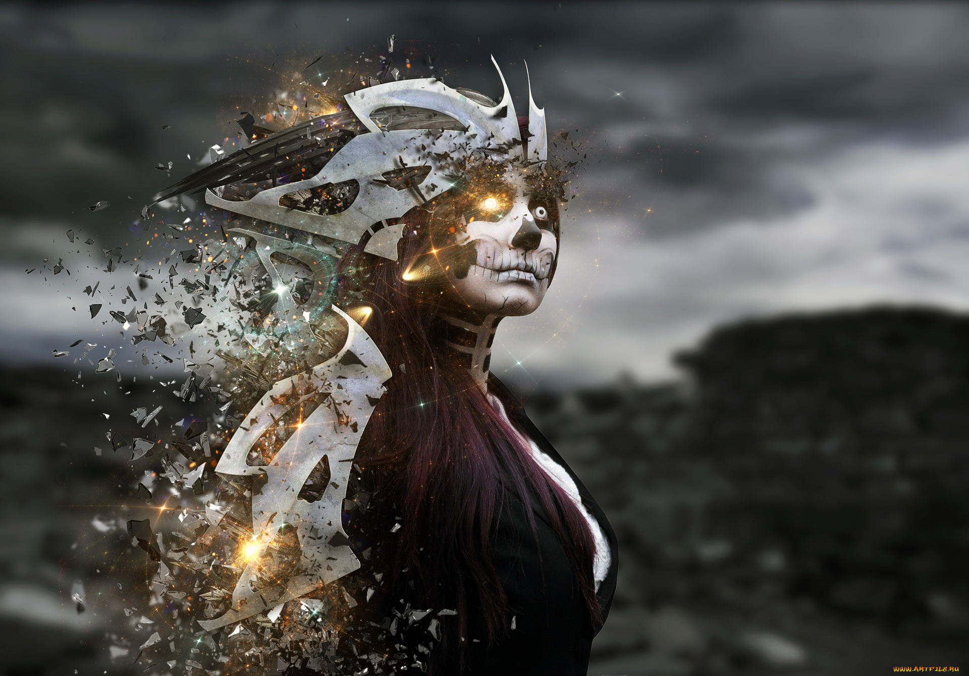 разное, компьютерный, дизайн, взгляд, фон, девушка