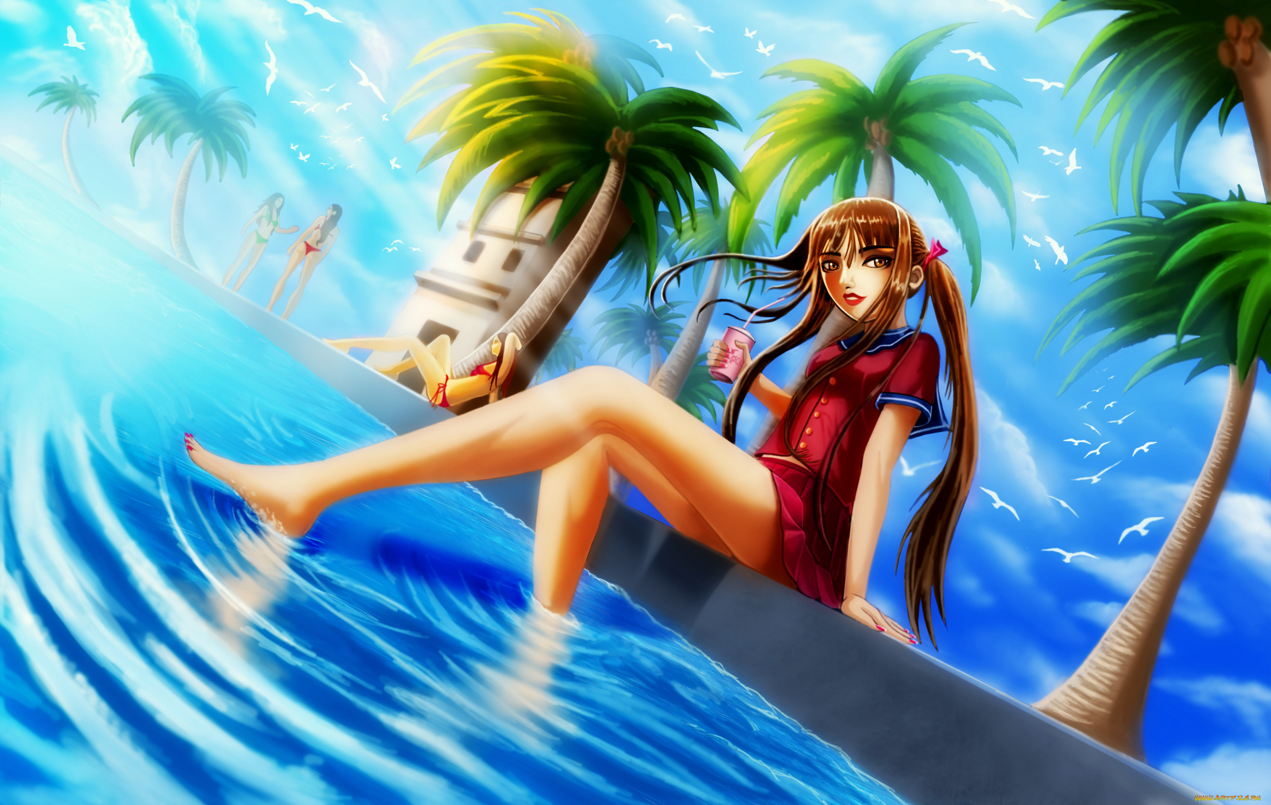 разное, арты, фон, бассейн, девушка, взгляд