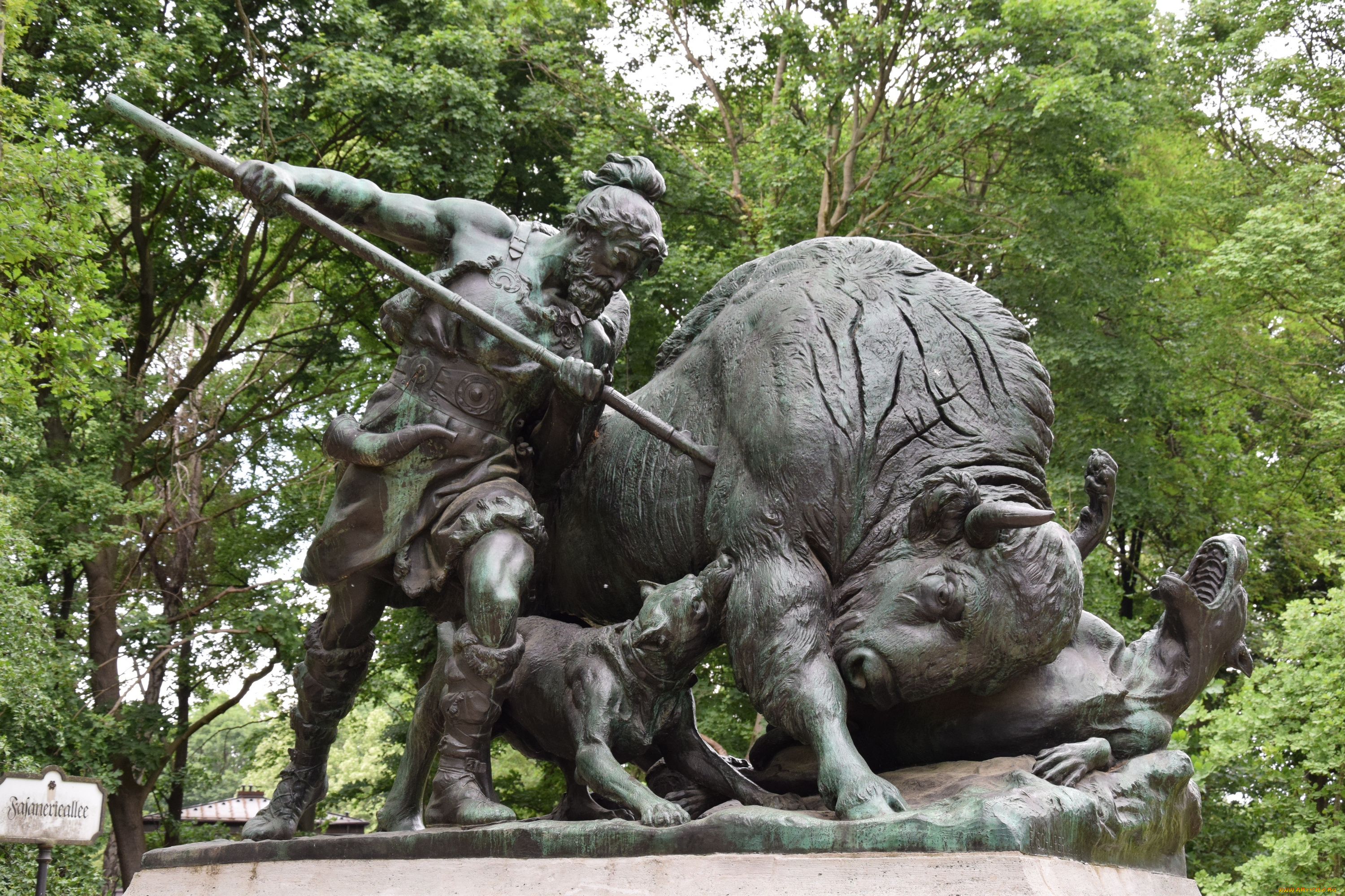 берлин, города, -, памятники, , скульптуры, , арт-объекты, собака, оружие, мужчина