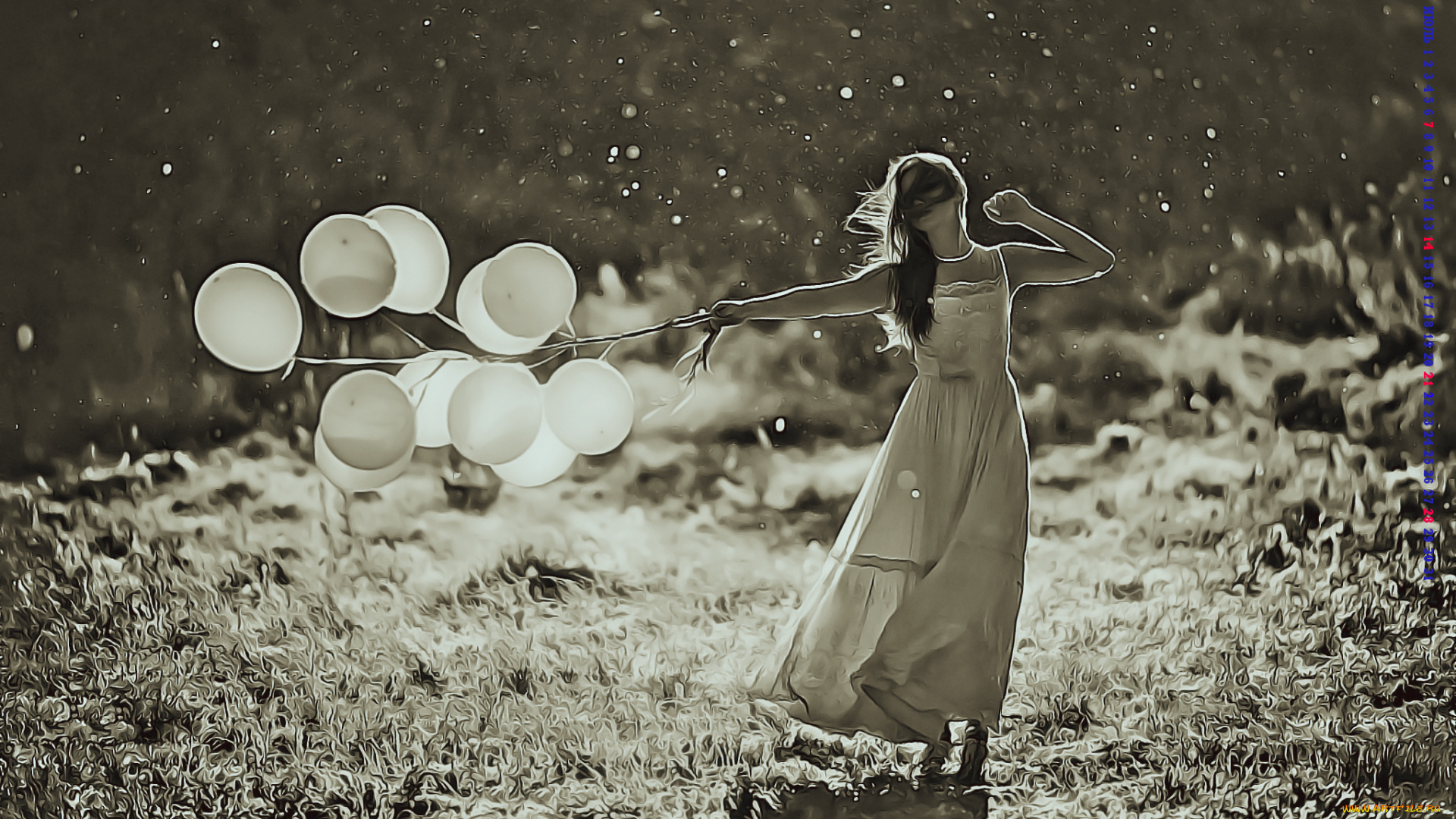 календари, компьютерный, дизайн, 2019, calendar, женщина, девушка, шар, воздушный, природа