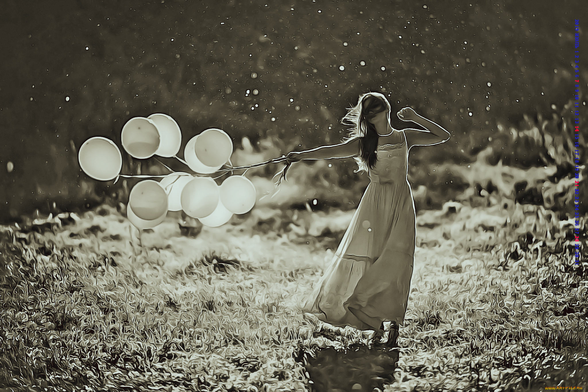 календари, компьютерный, дизайн, 2019, calendar, женщина, девушка, шар, воздушный, природа