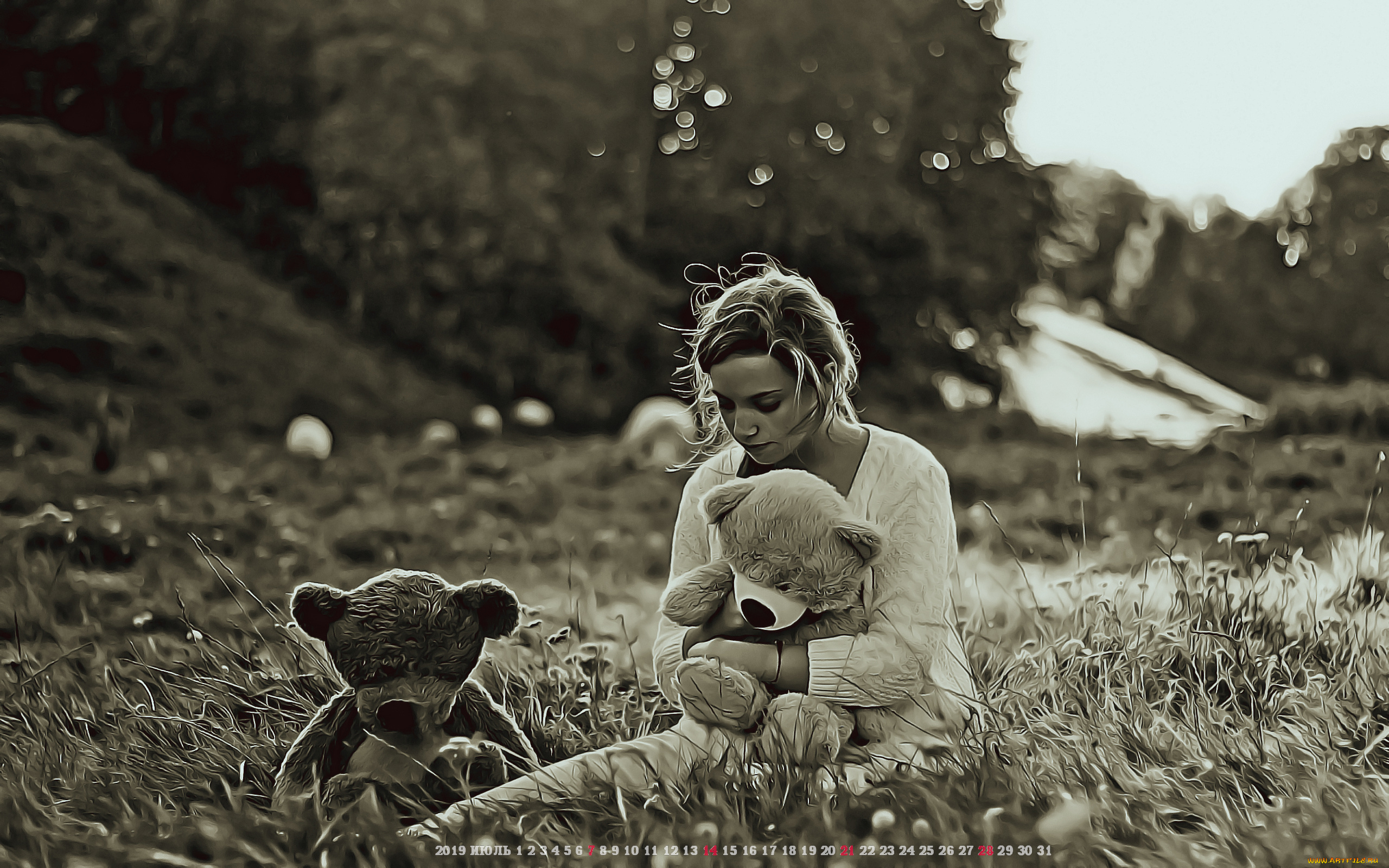 календари, компьютерный, дизайн, медведь, девушка, игрушка, природа, растение, женщина, calendar, 2019