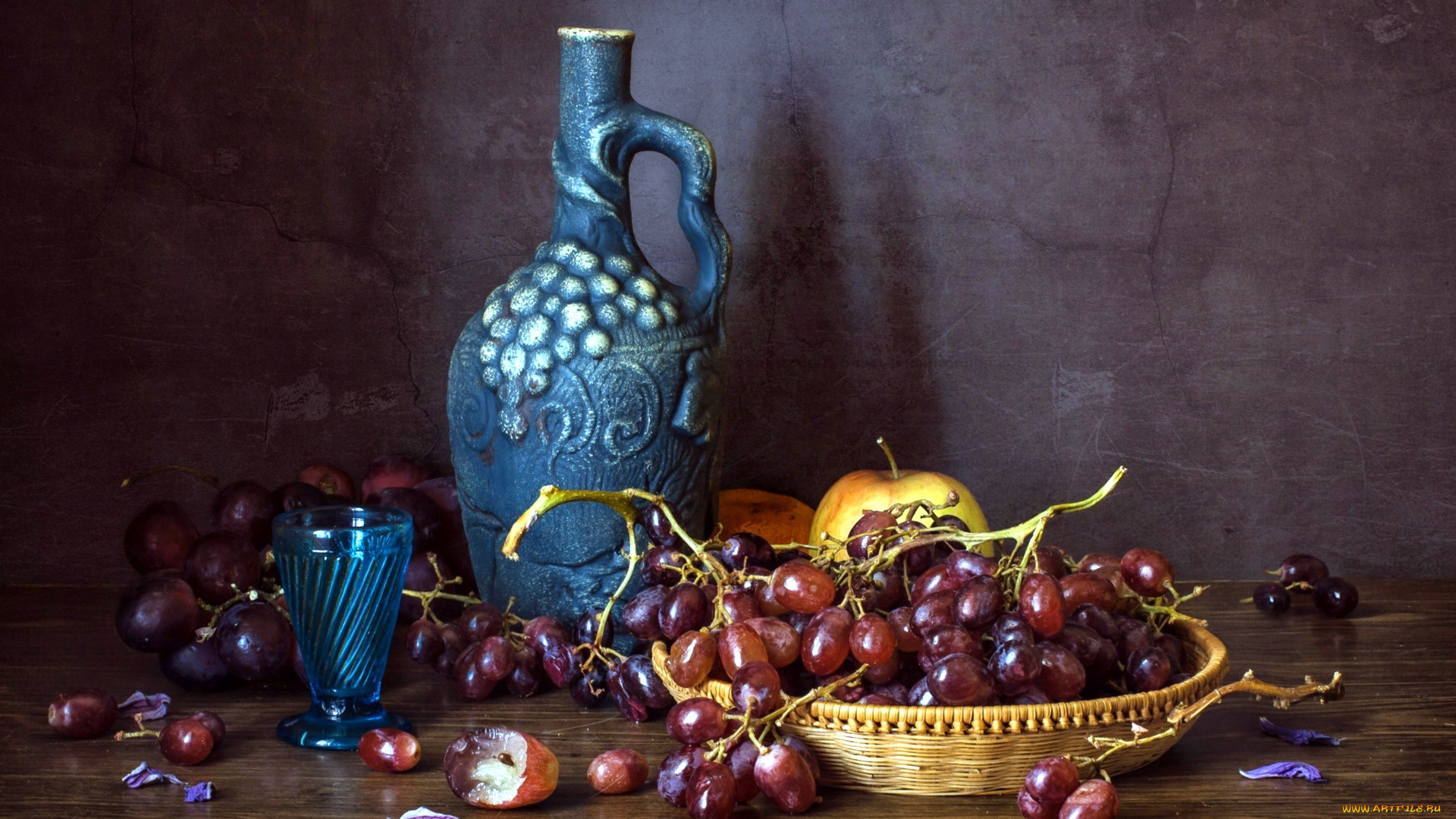 еда, натюрморт, кувшин, виноград