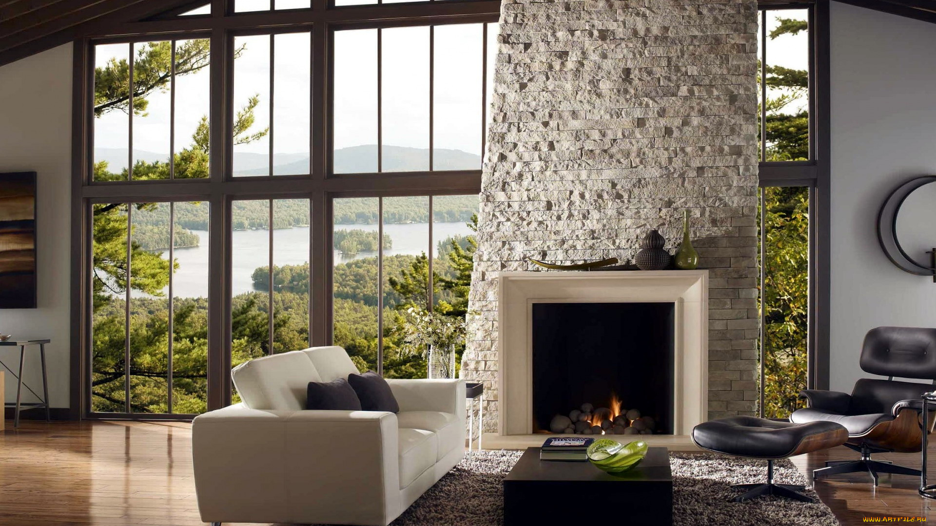 интерьер, камины, камин, кресло