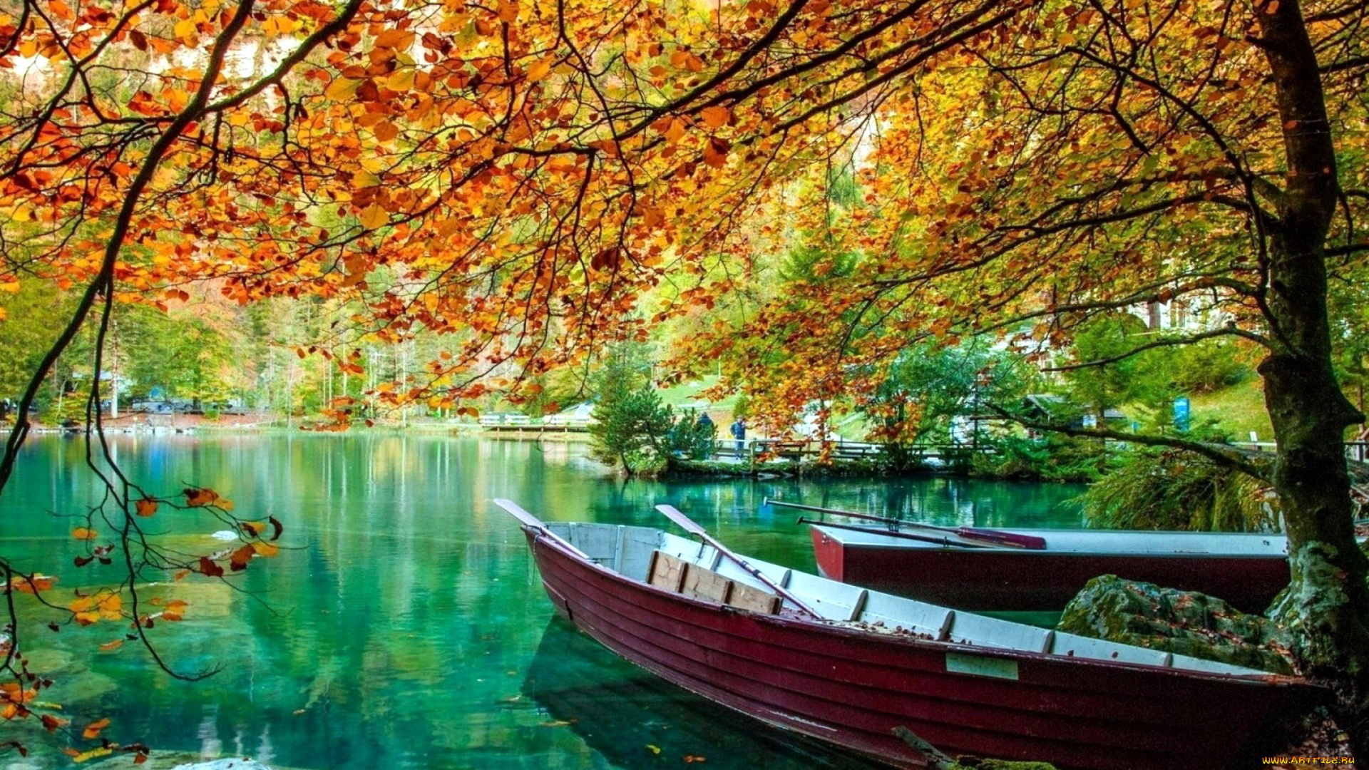 корабли, лодки, , шлюпки, озеро, осень