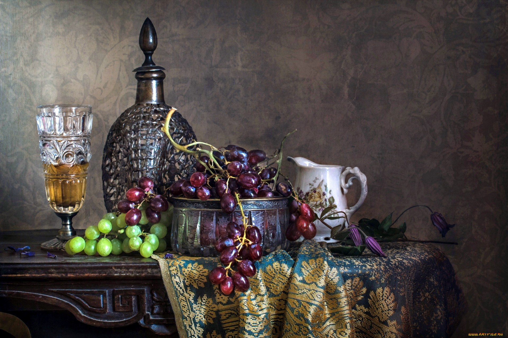 еда, натюрморт, вино, виноград