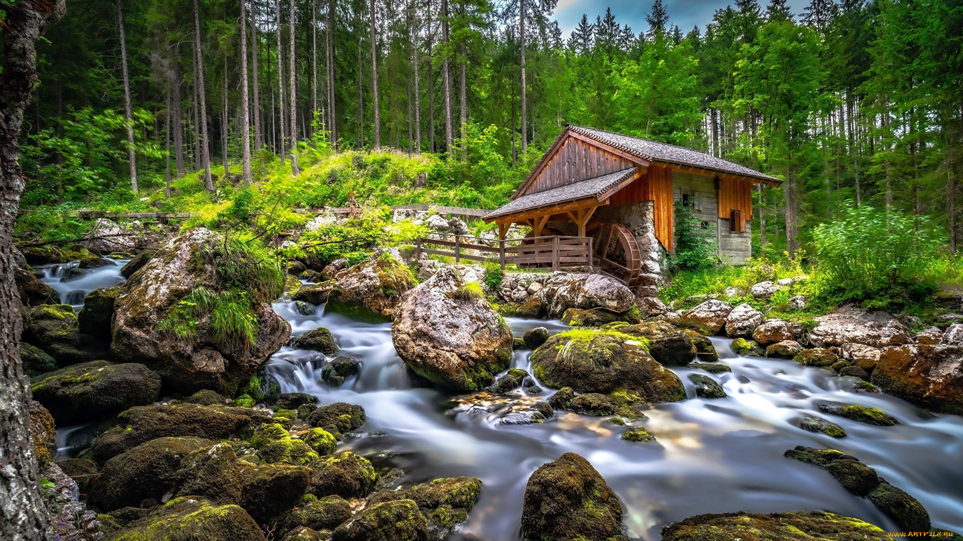 разное, мельницы, старая, мельница, лес, камни, вода