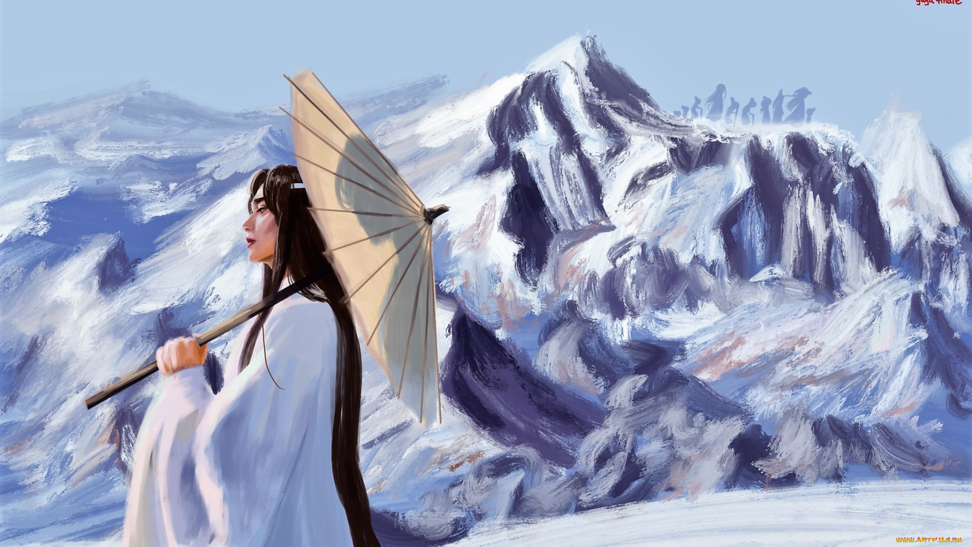 аниме, mo, dao, zu, shi, лань, ванцзы, зонт, горы, снег