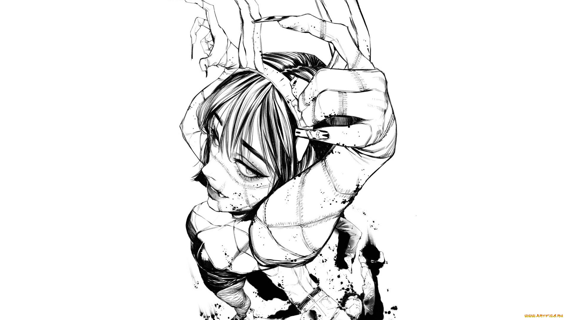 фэнтези, нежить, девушка, когти, шрамы, трупы