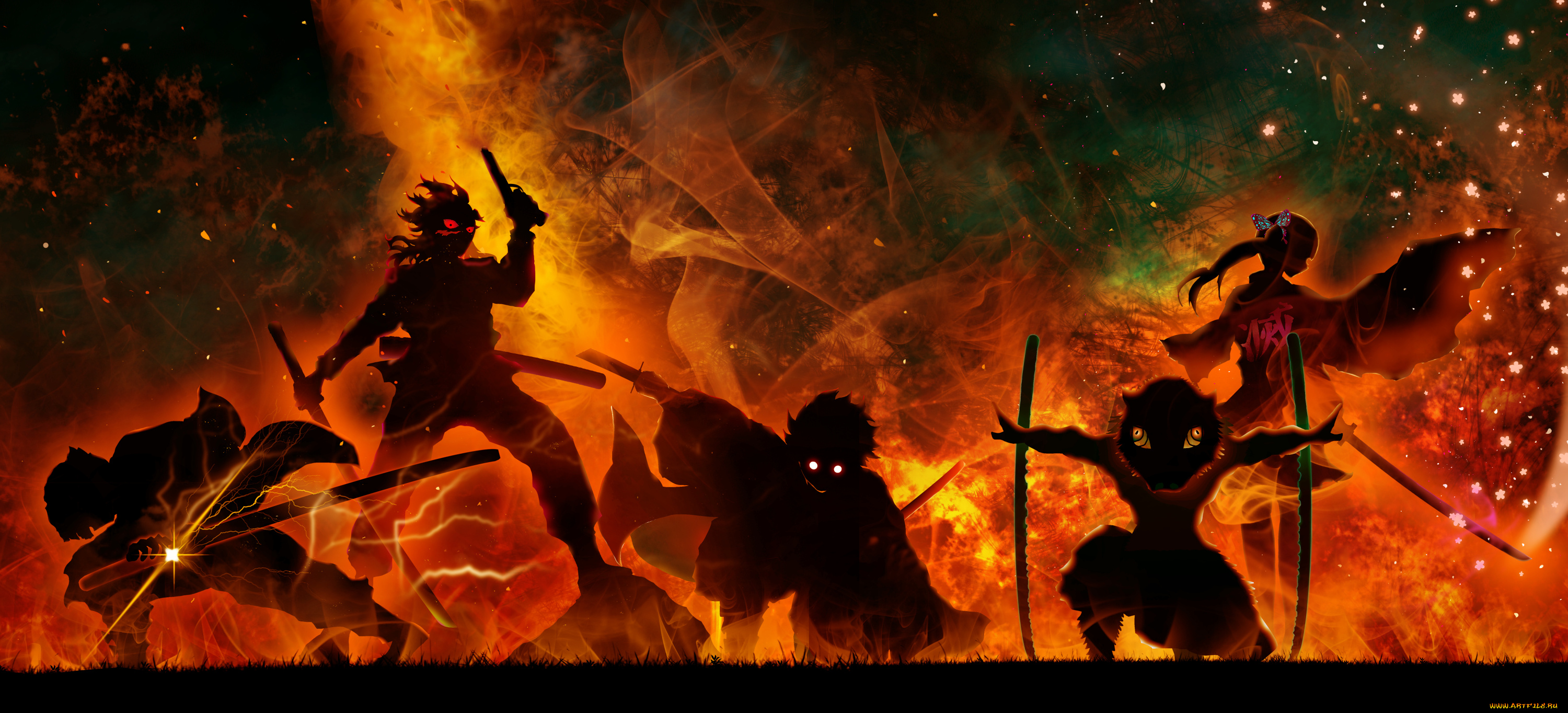 клинок, рассекающий, демонов, аниме, demon, slayer, , kimetsu, no, yaiba, demon, slayer, kimetsu, no, yaiba, персонажи, фон