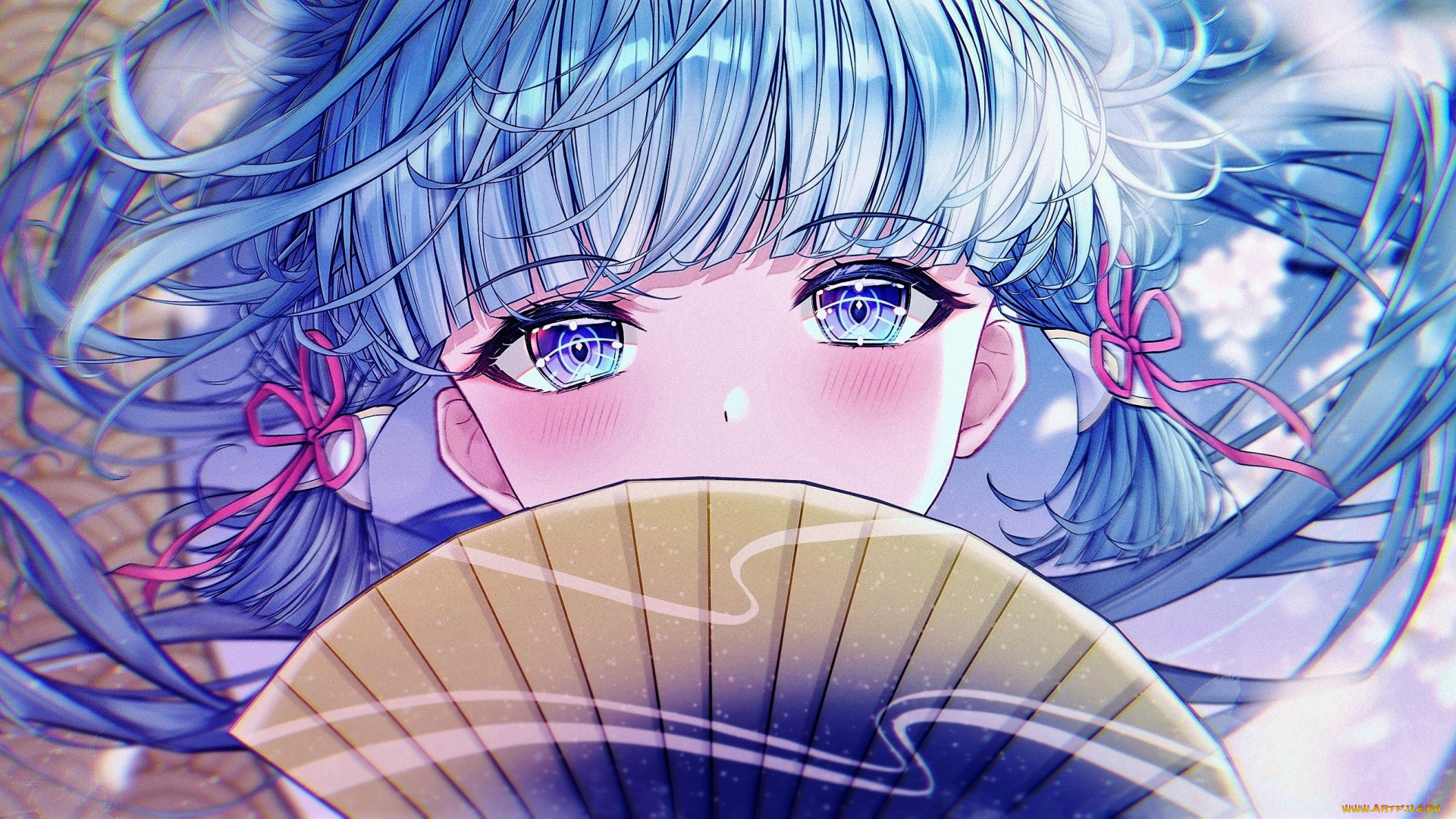 аниме, genshin, impact, девочка, лицо, веер