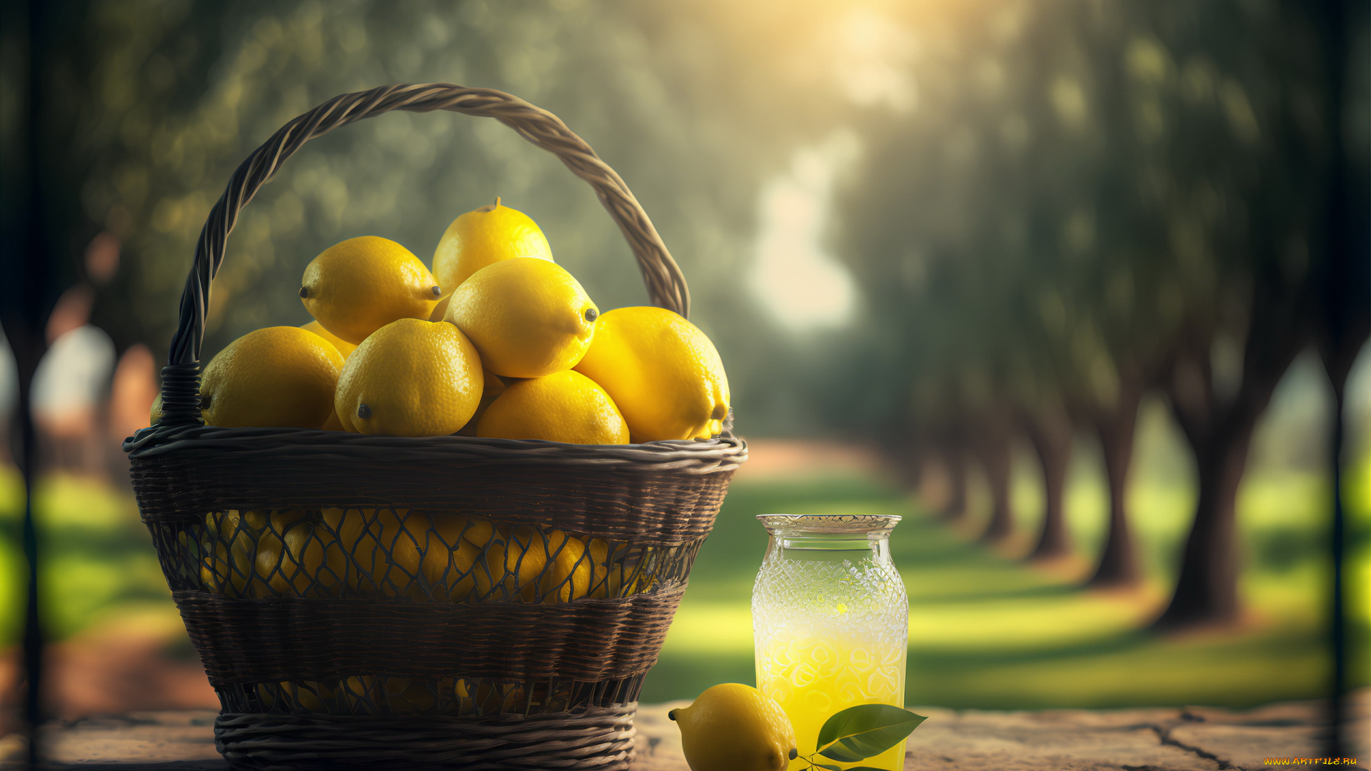 еда, цитрусы, корзинка, лимоны