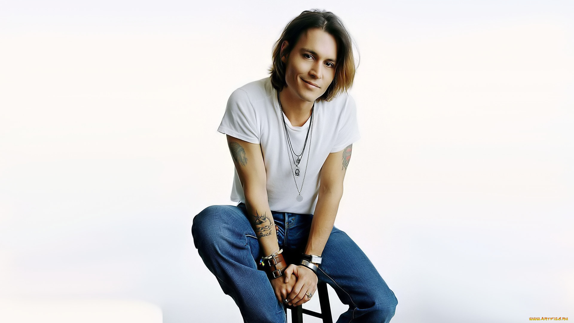 мужчины, johnny, depp, актер, футболка, джинсы, стул