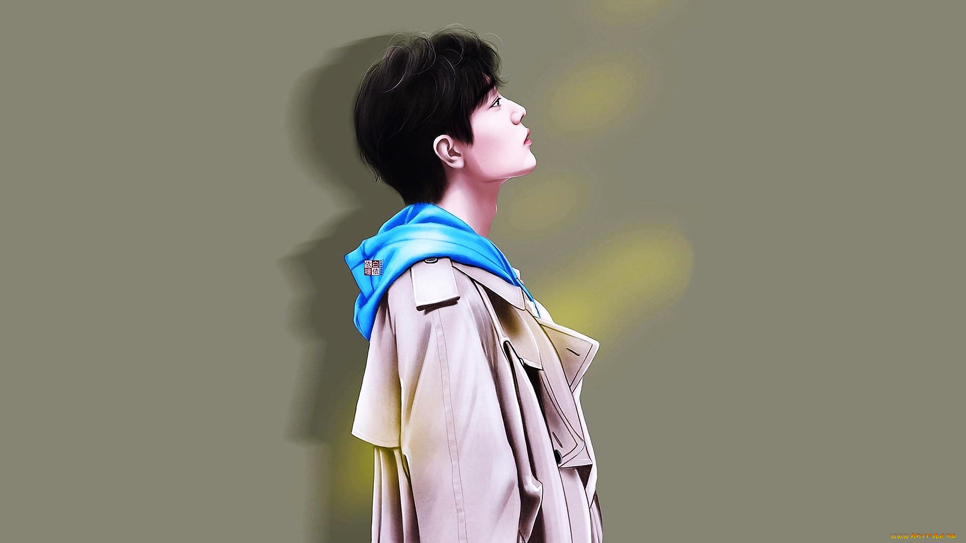 рисованное, люди, сяо, чжань, плащ