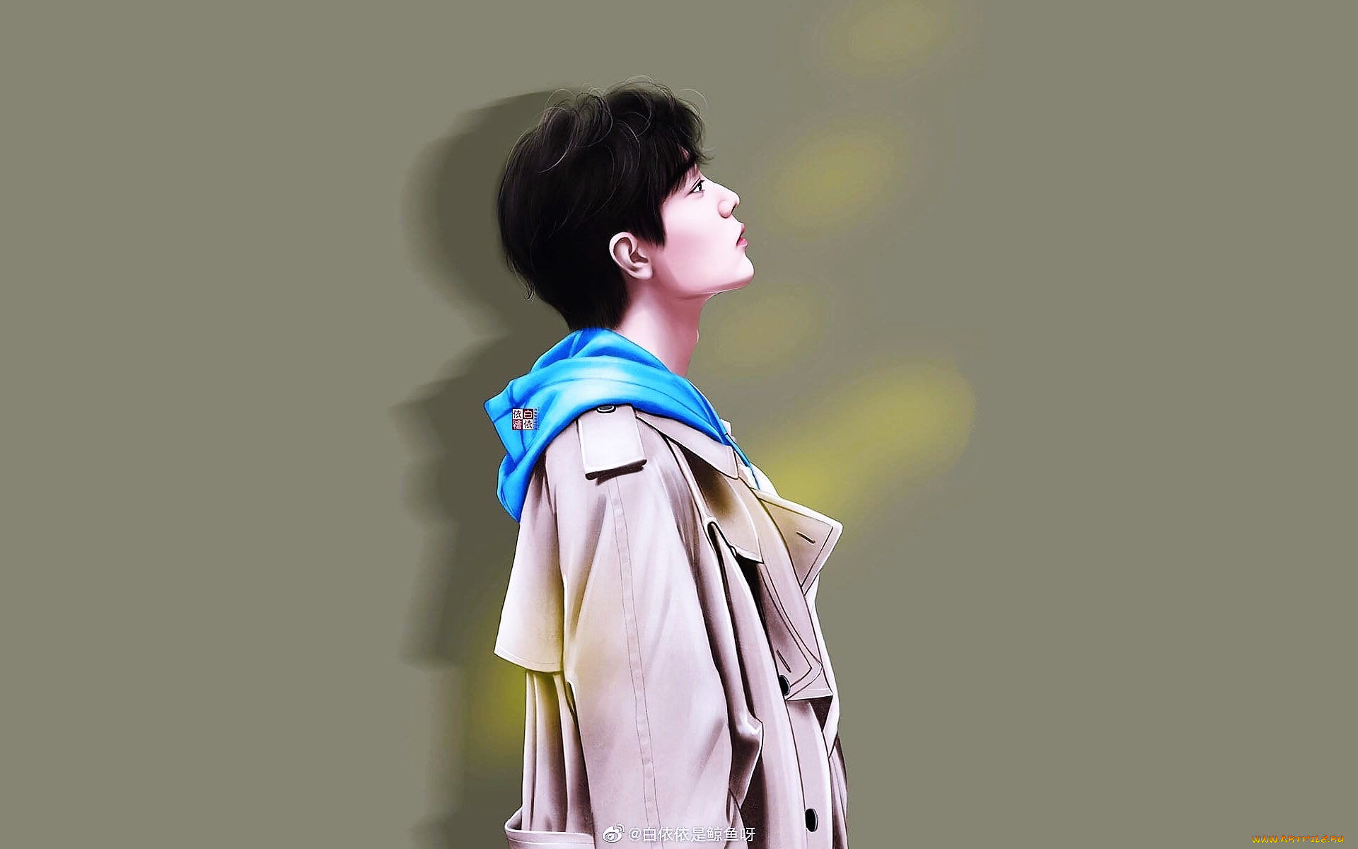 рисованное, люди, сяо, чжань, плащ