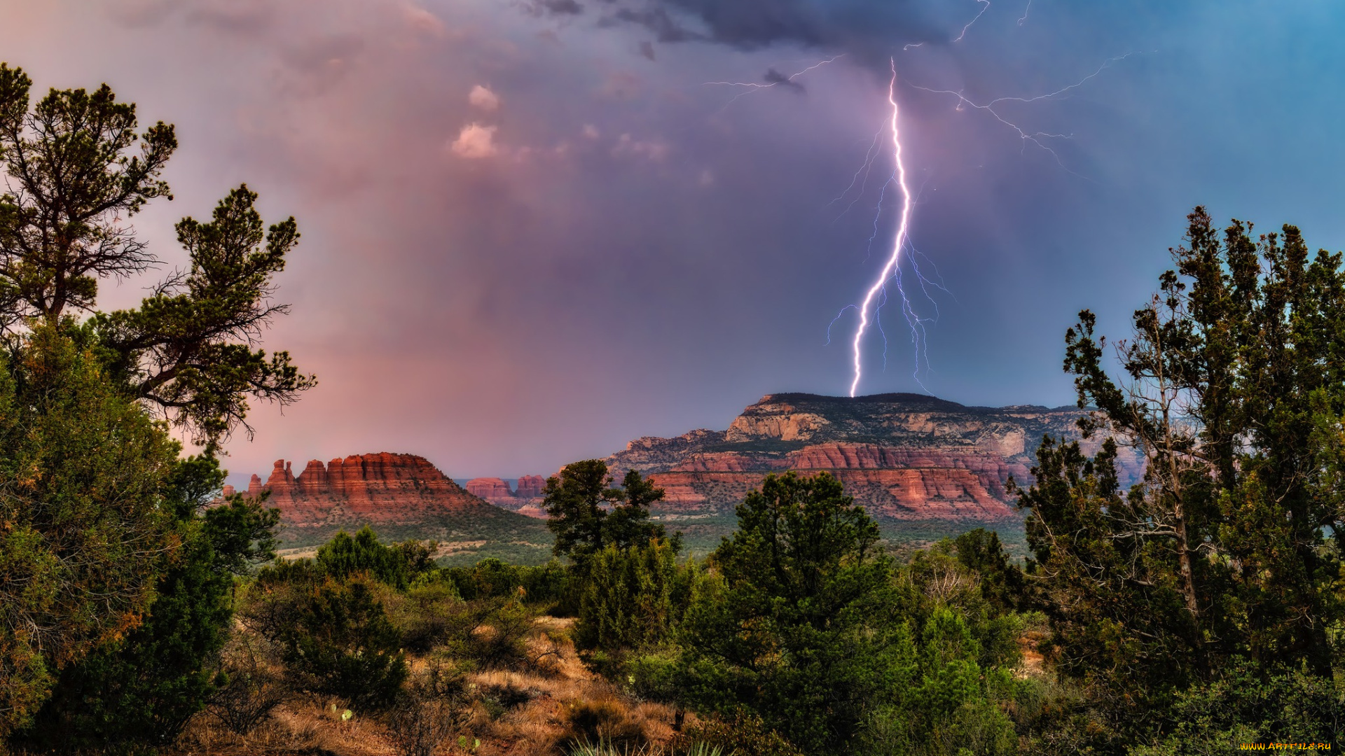 arizona, sedona, bear, mountain, природа, молния, , гроза, bear, mountain