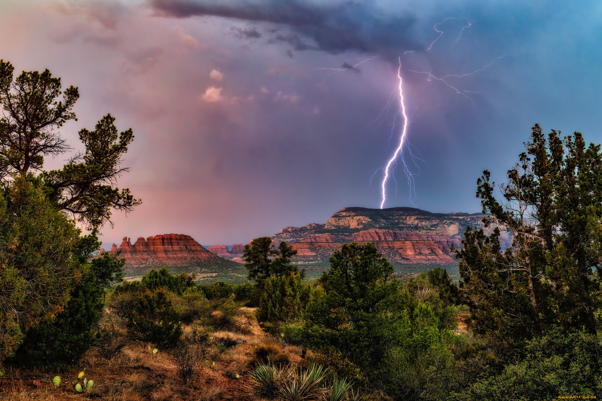 arizona, sedona, bear, mountain, природа, молния, , гроза, bear, mountain