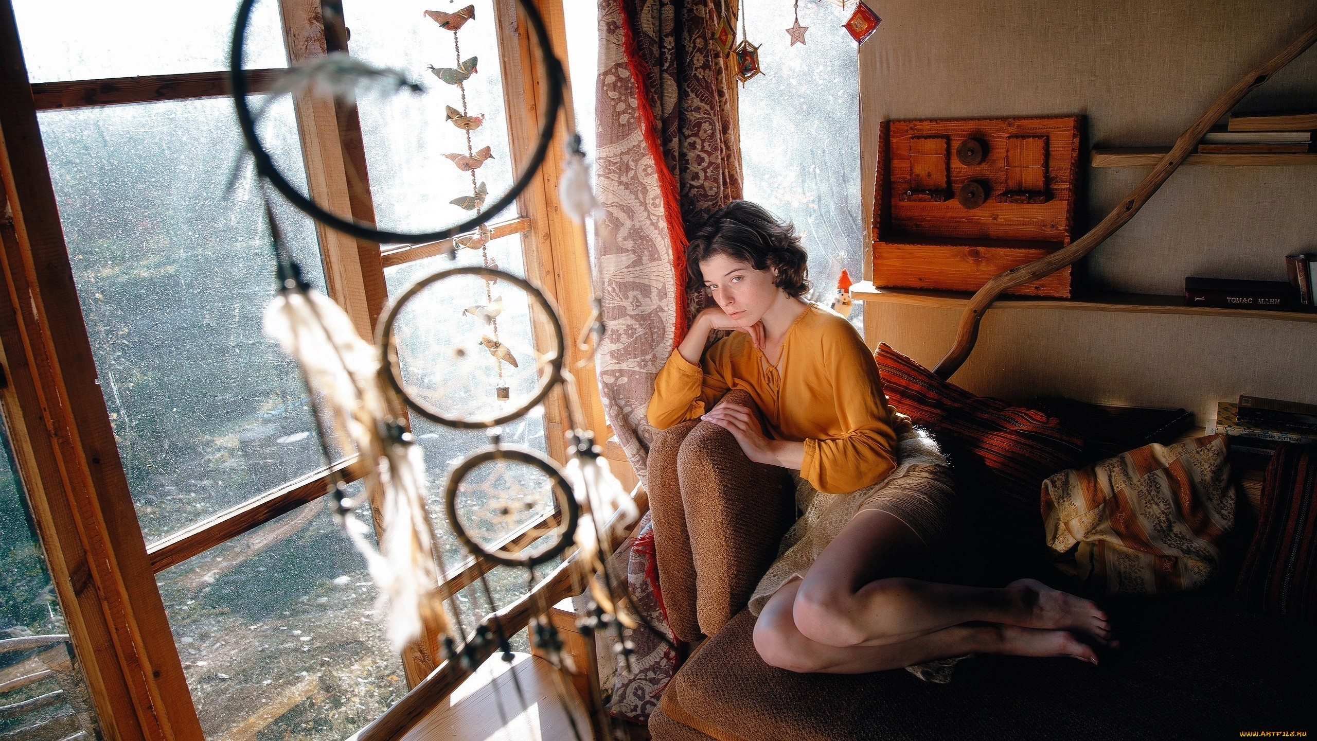 девушки, -, брюнетки, , шатенки, шатенка, блузка, юбка, кровать, окно, комната