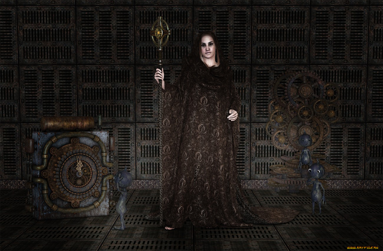 3д, графика, fantasy, фантазия, часы, девушка, ссщества