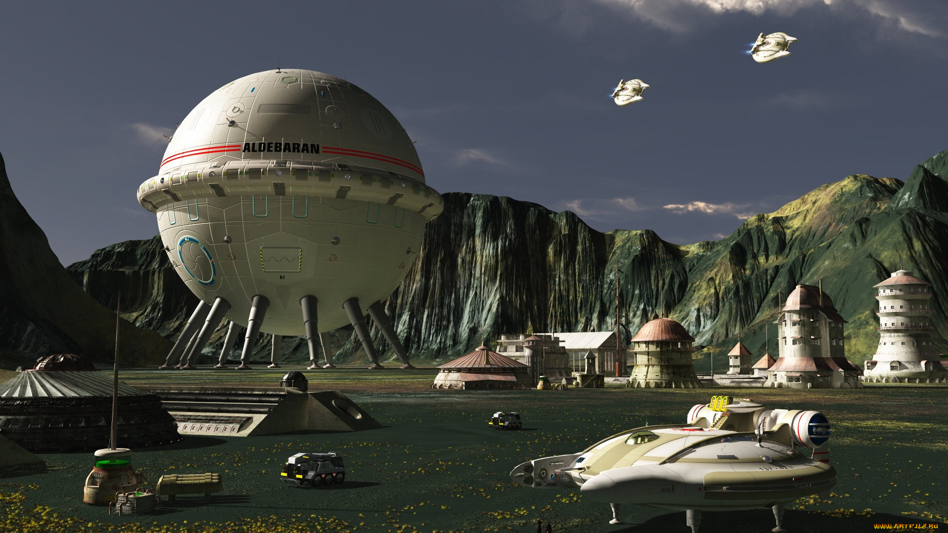 3д, графика, fantasy, фантазия, летательные, апараты, дома