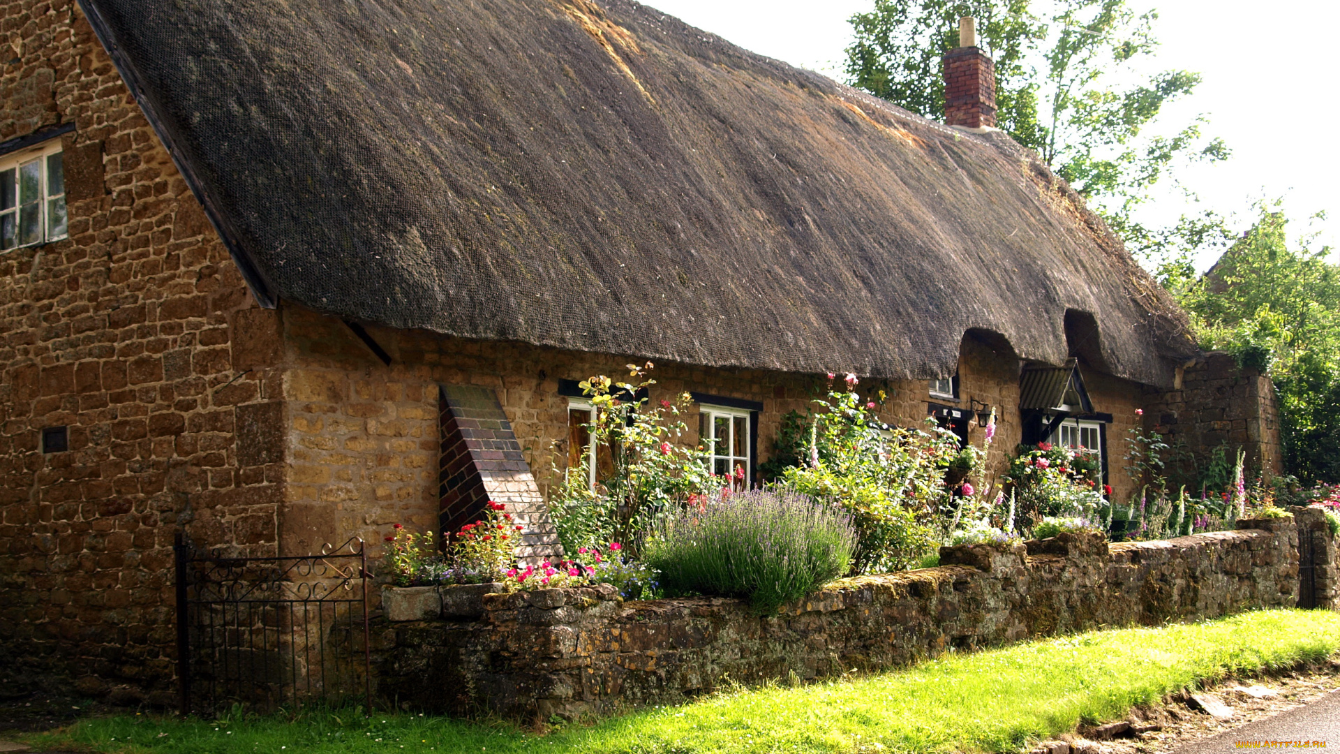 великобритания, оксфордшир, рокстон, города, здания, дома, дом, улица, цветы