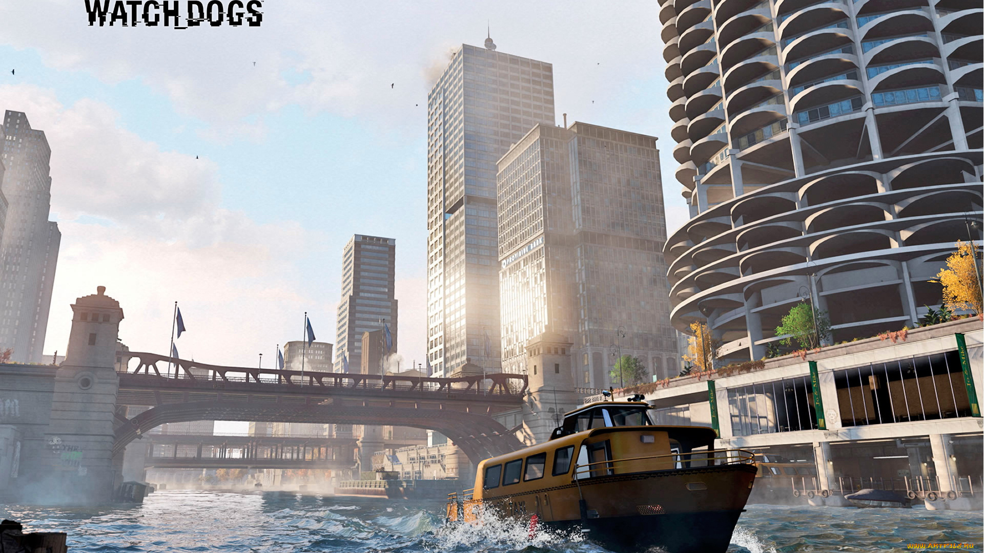 видео, игры, watch, dogs, дома, мост, река, город