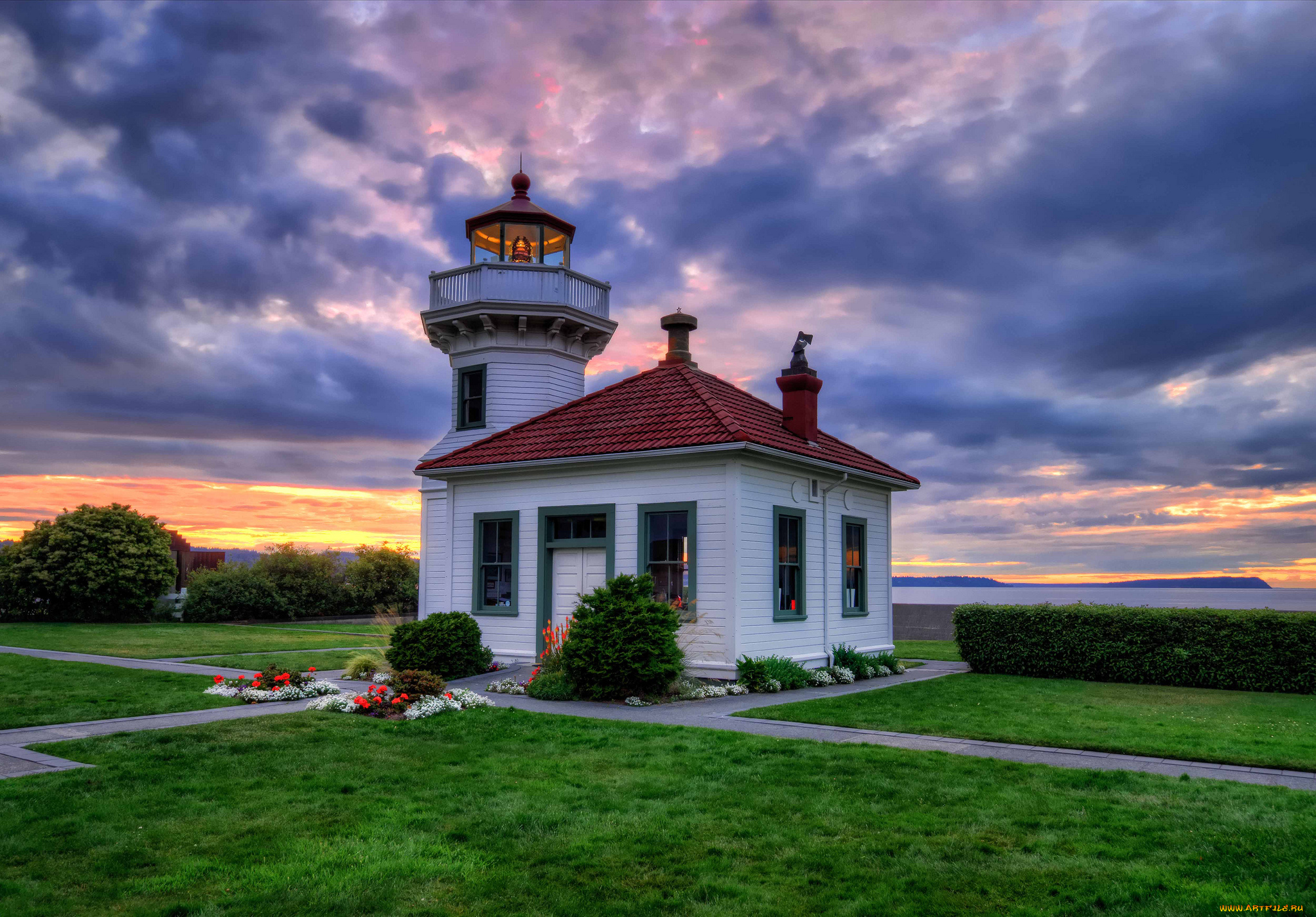 mukilteo, lighthouse, clinton, washington, природа, маяки, tulalip, bay, клинтон, вашингтон, закат, газоны, клумбы, побережье