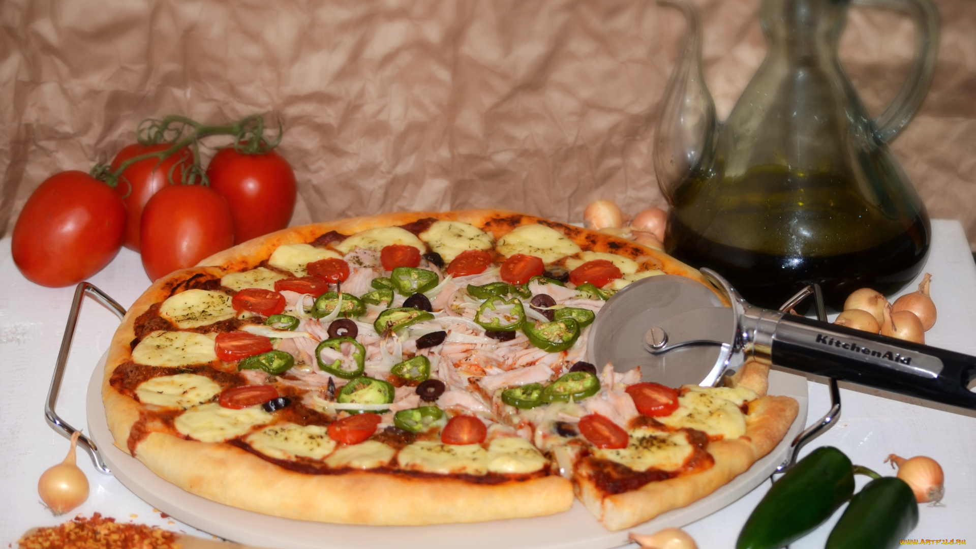 еда, пицца, помидоры, томаты