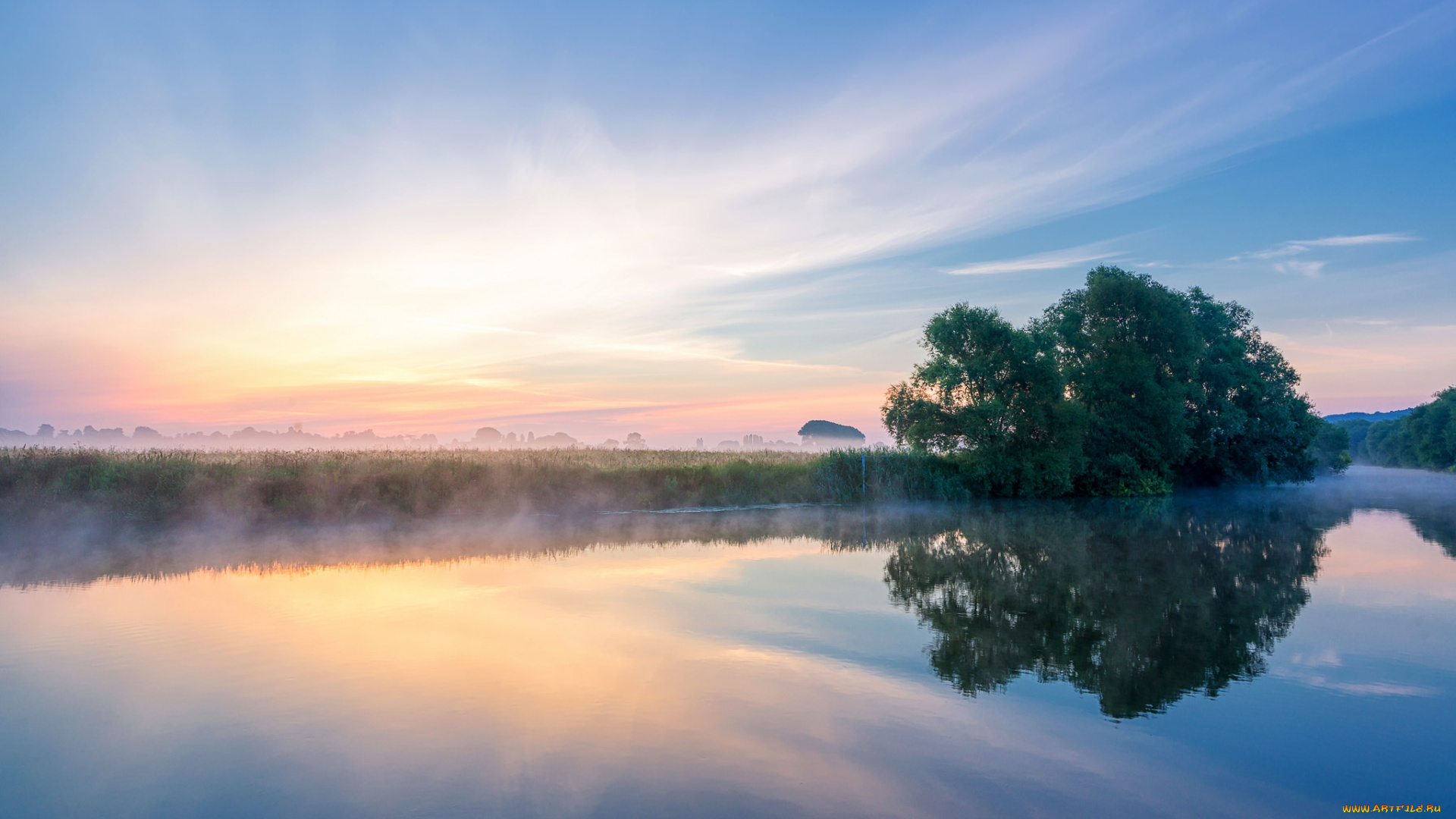 природа, восходы, закаты, англия, лето, утро, туман, река, эйвон, графство, вустершир