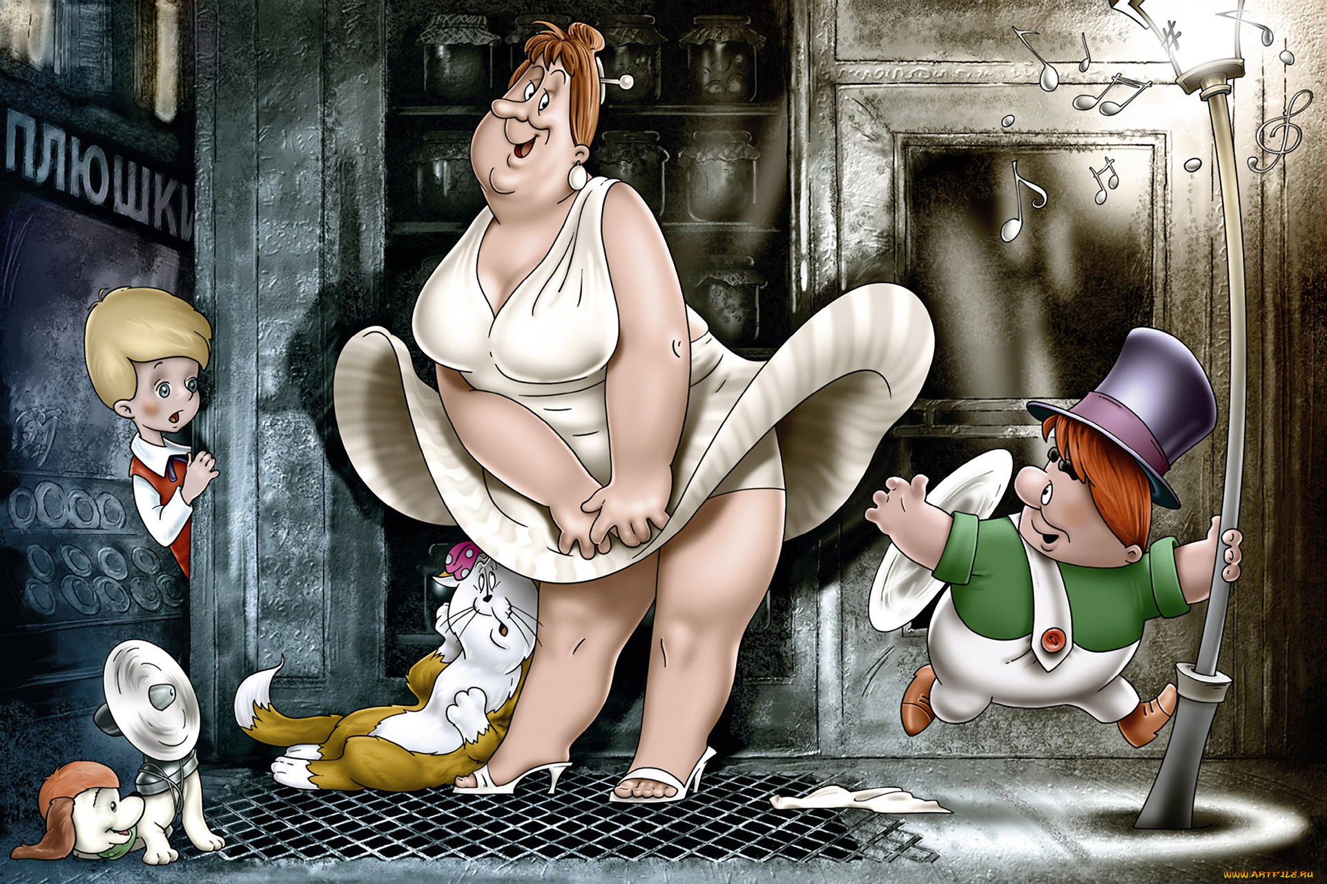 мультфильмы, малыш, и, карлсон, собака, кот