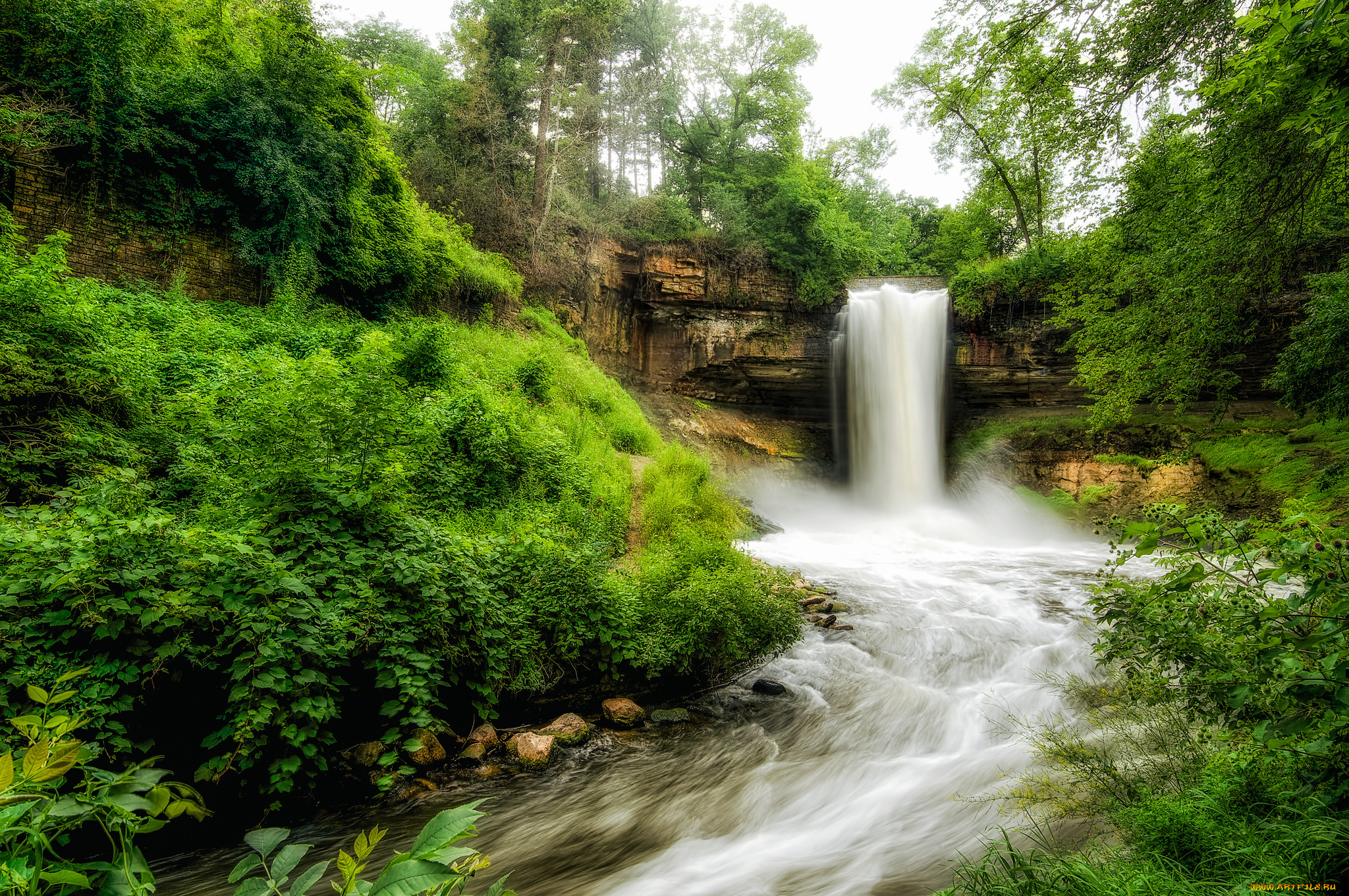 природа, водопады, лес, река, водопад