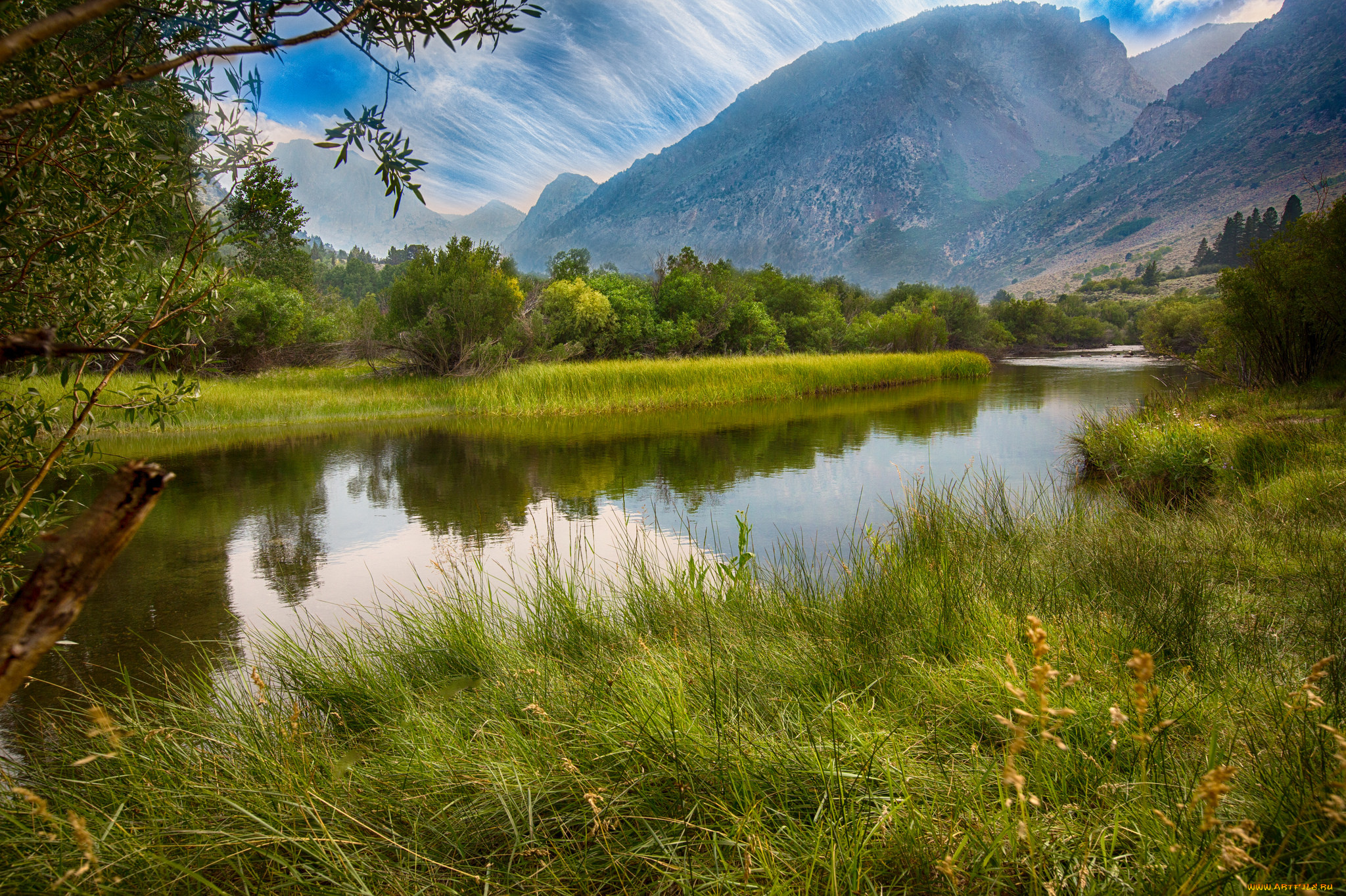 природа, реки, озера, лес, река, горы, облака